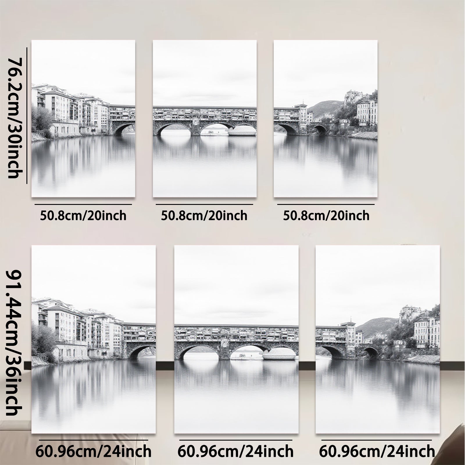2D flat 1pc Ponte Vecchio Florence Italy scenic waterway reflection wall art living room bedroom decor farmhouse style gallery wrapped canvas prints modern minimalist aesthetic