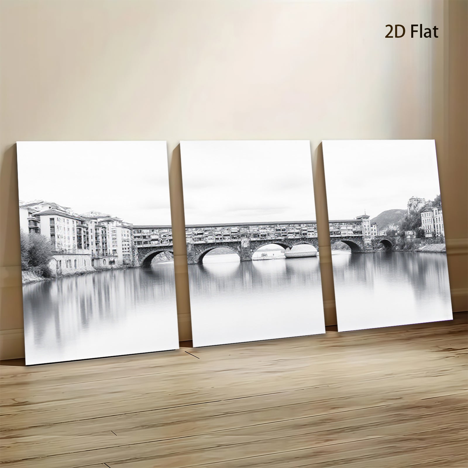 2D flat 1pc Ponte Vecchio Florence Italy scenic waterway reflection wall art living room bedroom decor farmhouse style gallery wrapped canvas prints modern minimalist aesthetic