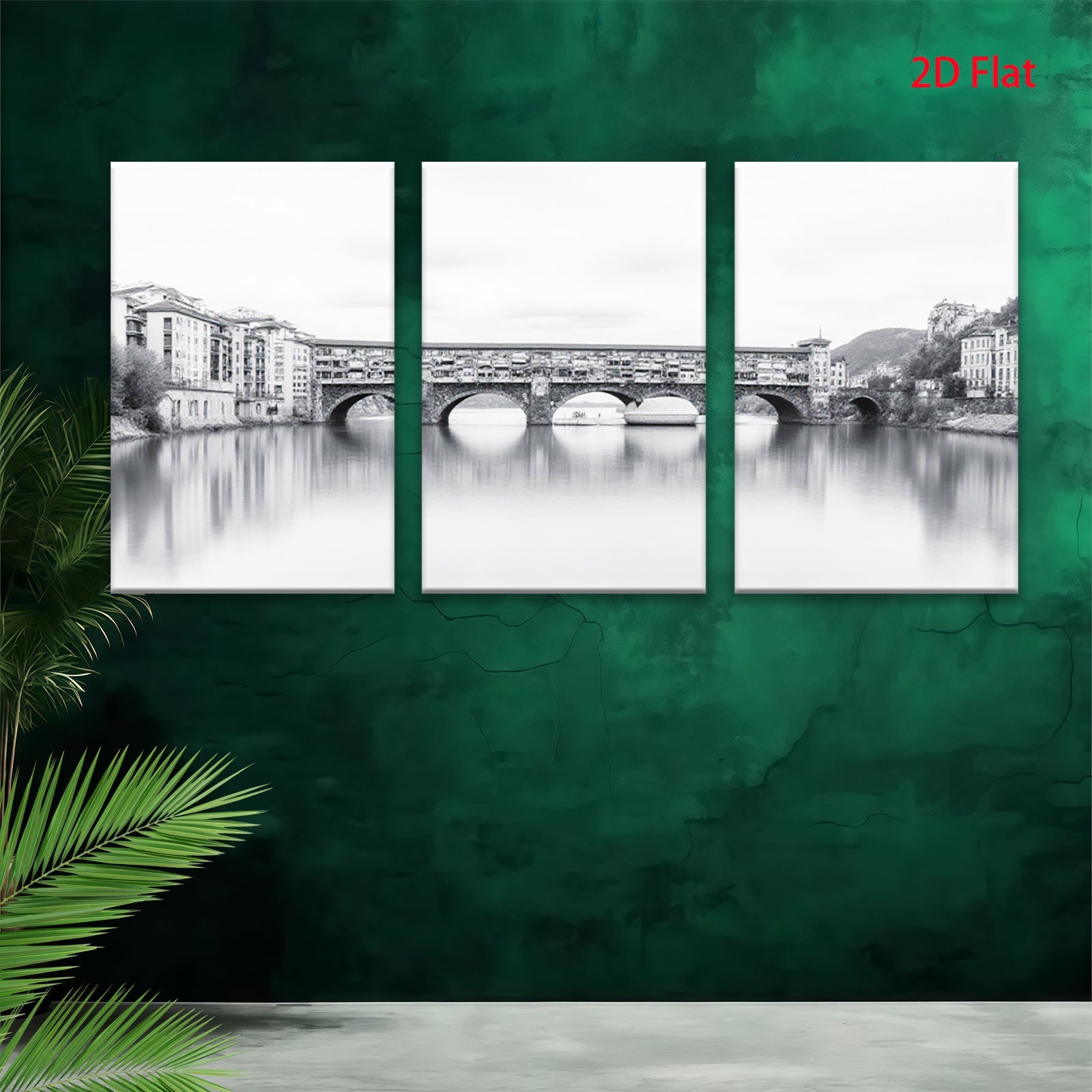 2D flat 1pc Ponte Vecchio Florence Italy scenic waterway reflection wall art living room bedroom decor farmhouse style gallery wrapped canvas prints modern minimalist aesthetic
