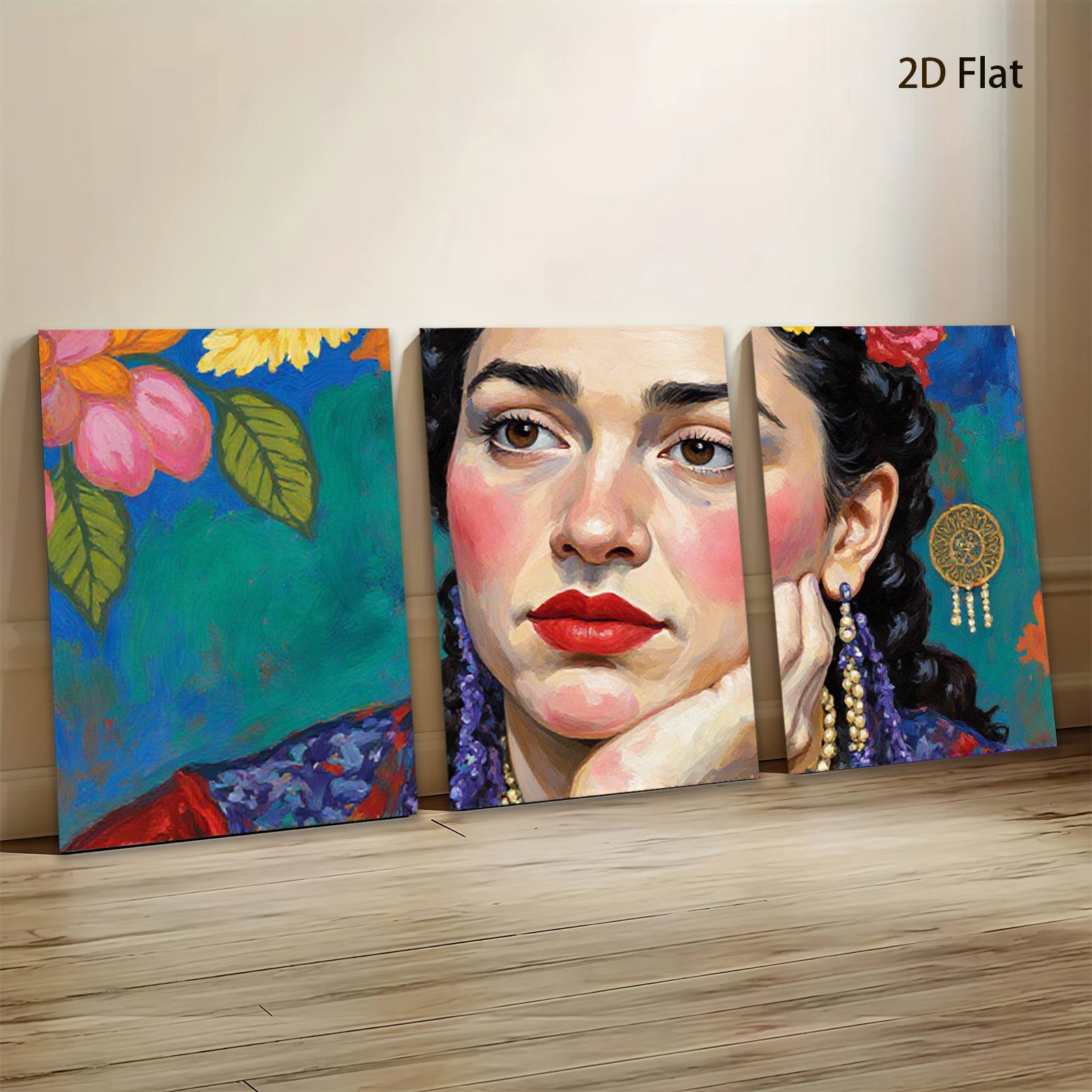 2D flat 1pc Portrait Woman Floral Background Living Room Bedroom Gallery Wrapped Canvas Wall Art Modern Farmhouse Decor Rustic Chic