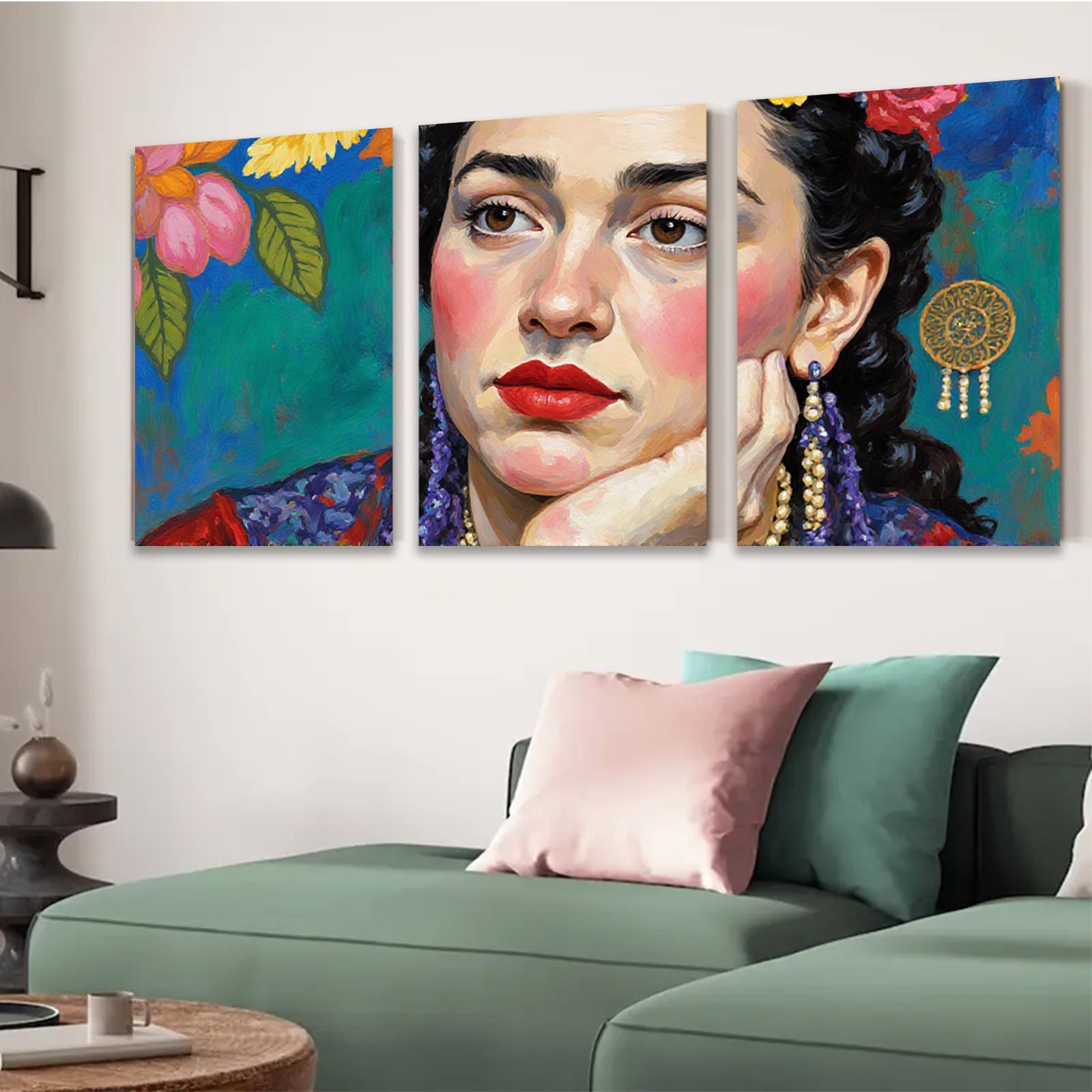 2D flat 1pc Portrait Woman Floral Background Living Room Bedroom Gallery Wrapped Canvas Wall Art Modern Farmhouse Decor Rustic Chic