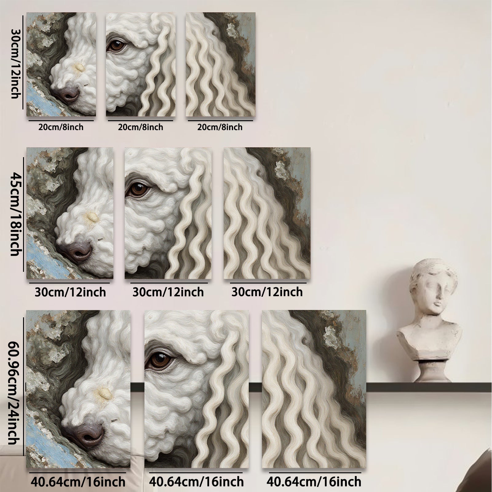 2D flat 1pc Portrait fluffy white poodle charming animal wall art canvas print bedroom living room farmhouse decor gallery wrapped modern minimalist
