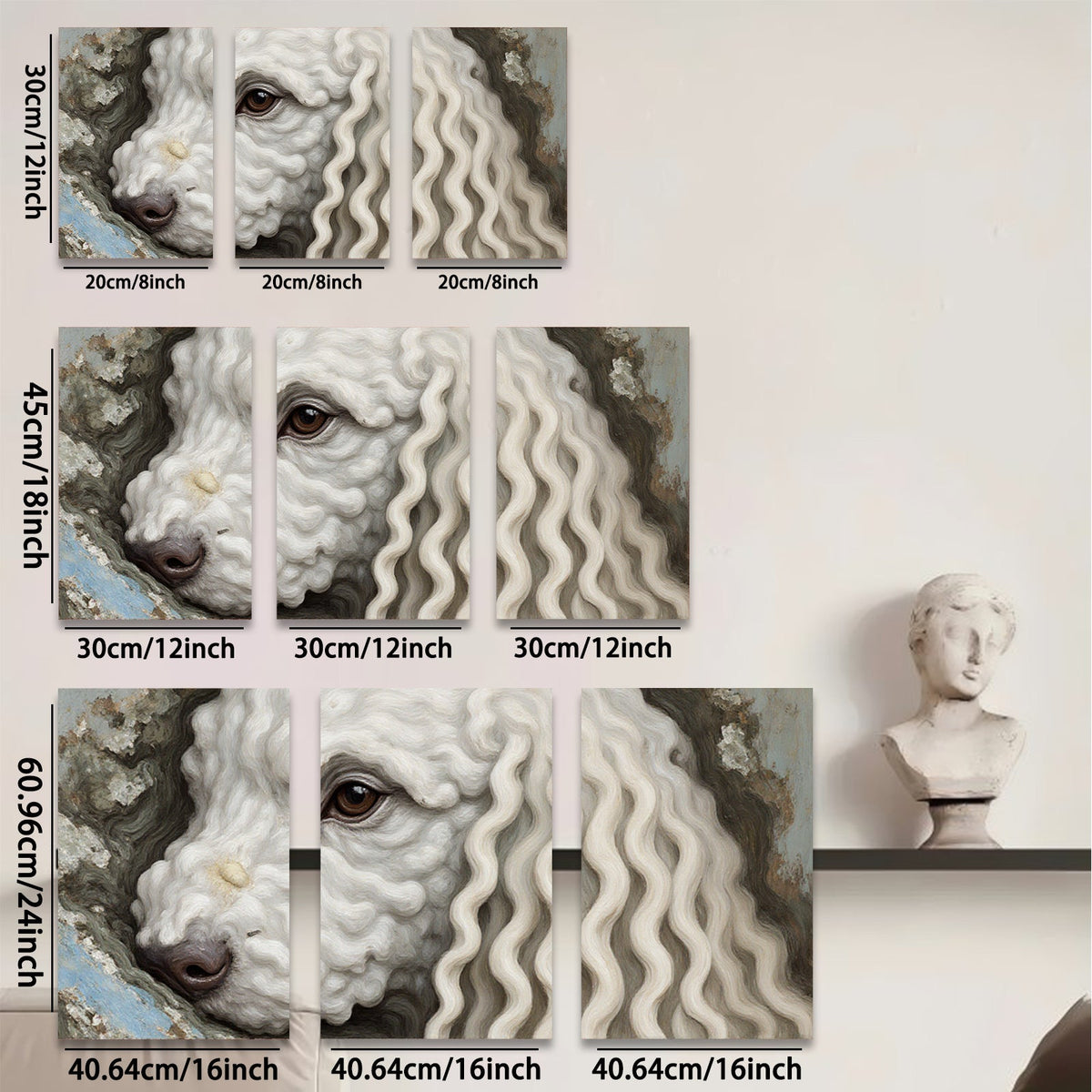 2D flat 1pc Portrait fluffy white poodle charming animal wall art canvas print bedroom living room farmhouse decor gallery wrapped modern minimalist