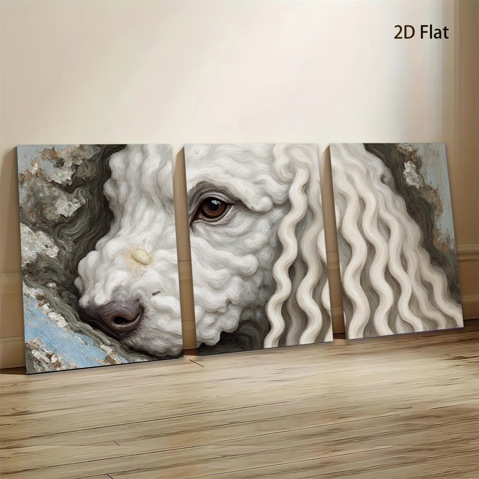 2D flat 1pc Portrait fluffy white poodle charming animal wall art canvas print bedroom living room farmhouse decor gallery wrapped modern minimalist