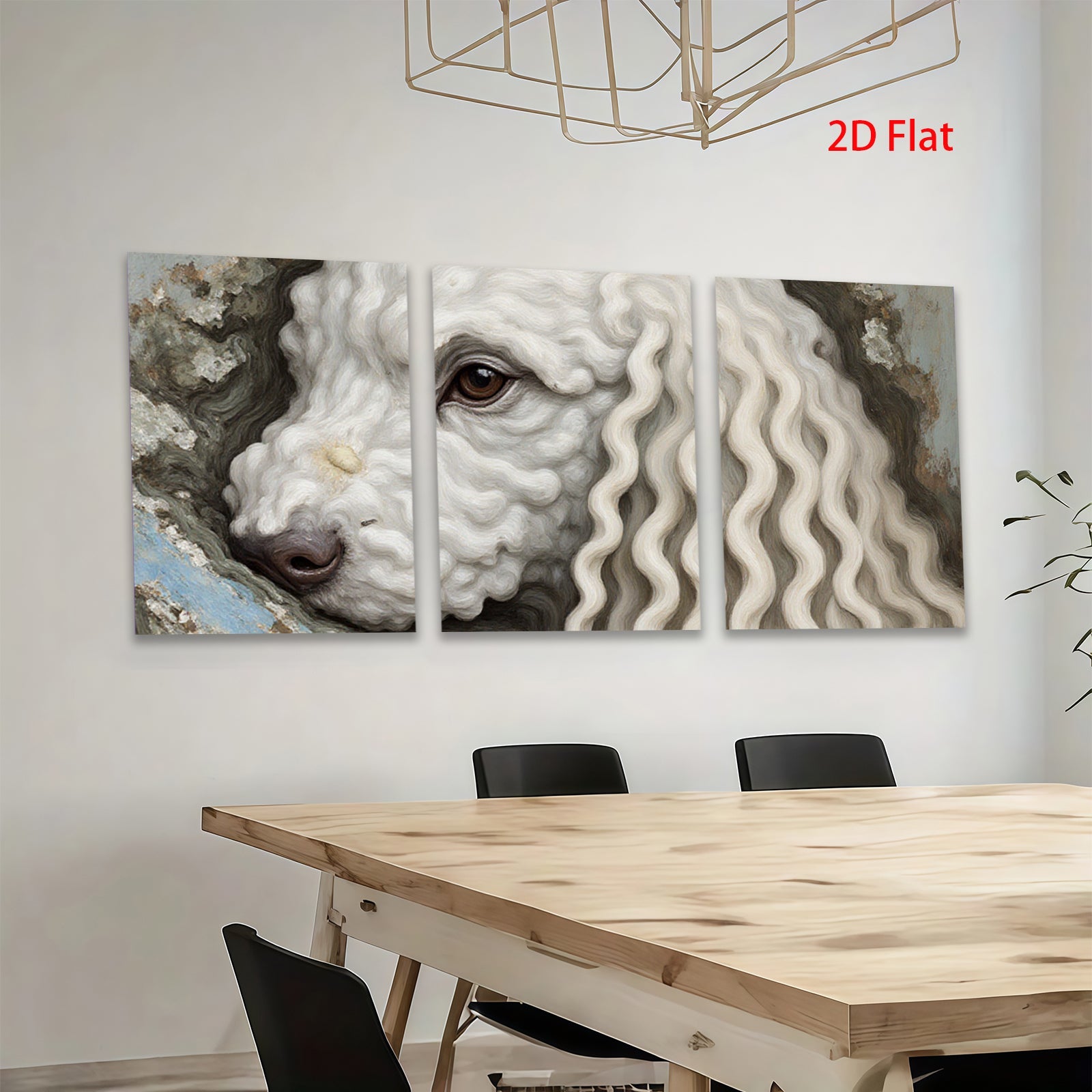 2D flat 1pc Portrait fluffy white poodle charming animal wall art canvas print bedroom living room farmhouse decor gallery wrapped modern minimalist