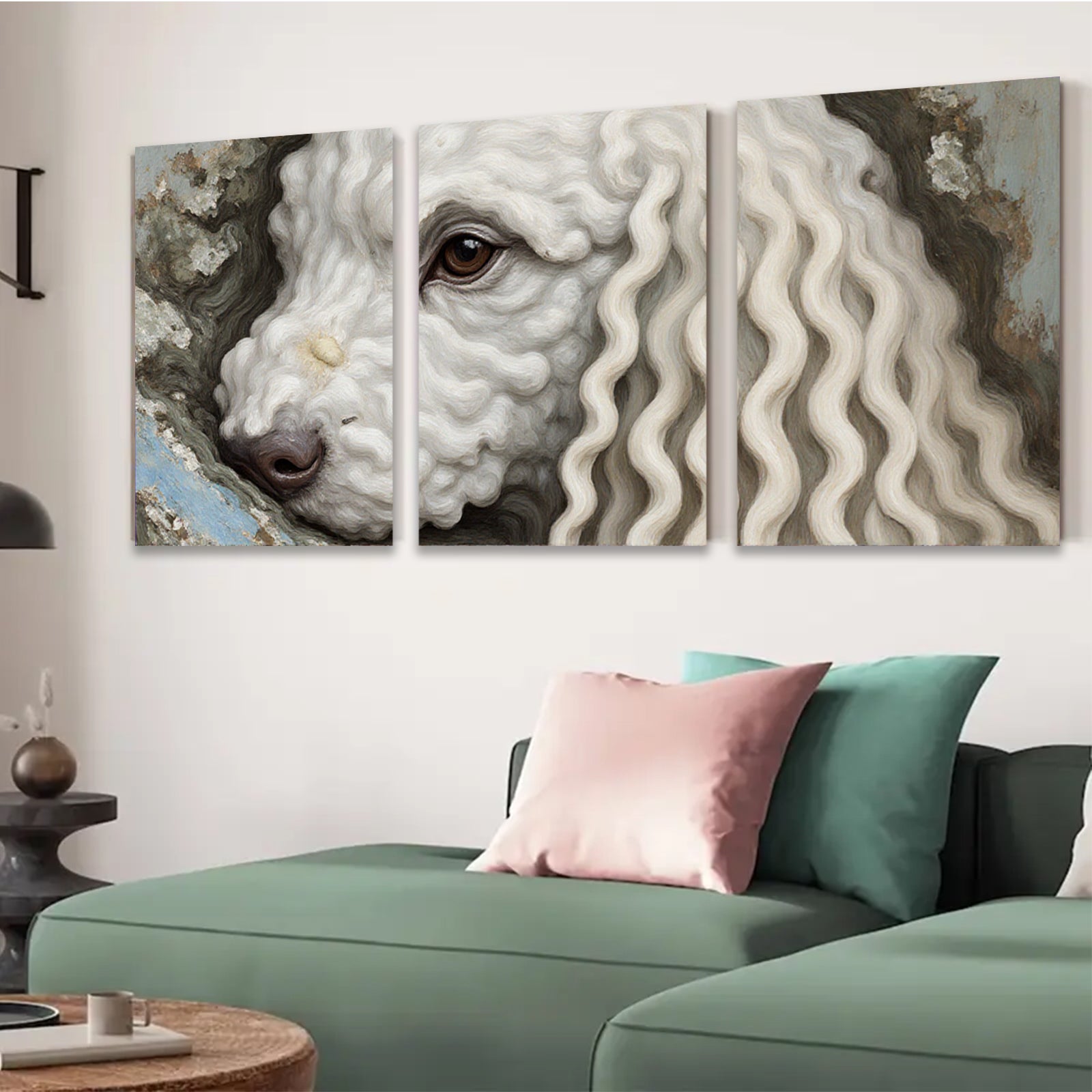 2D flat 1pc Portrait fluffy white poodle charming animal wall art canvas print bedroom living room farmhouse decor gallery wrapped modern minimalist
