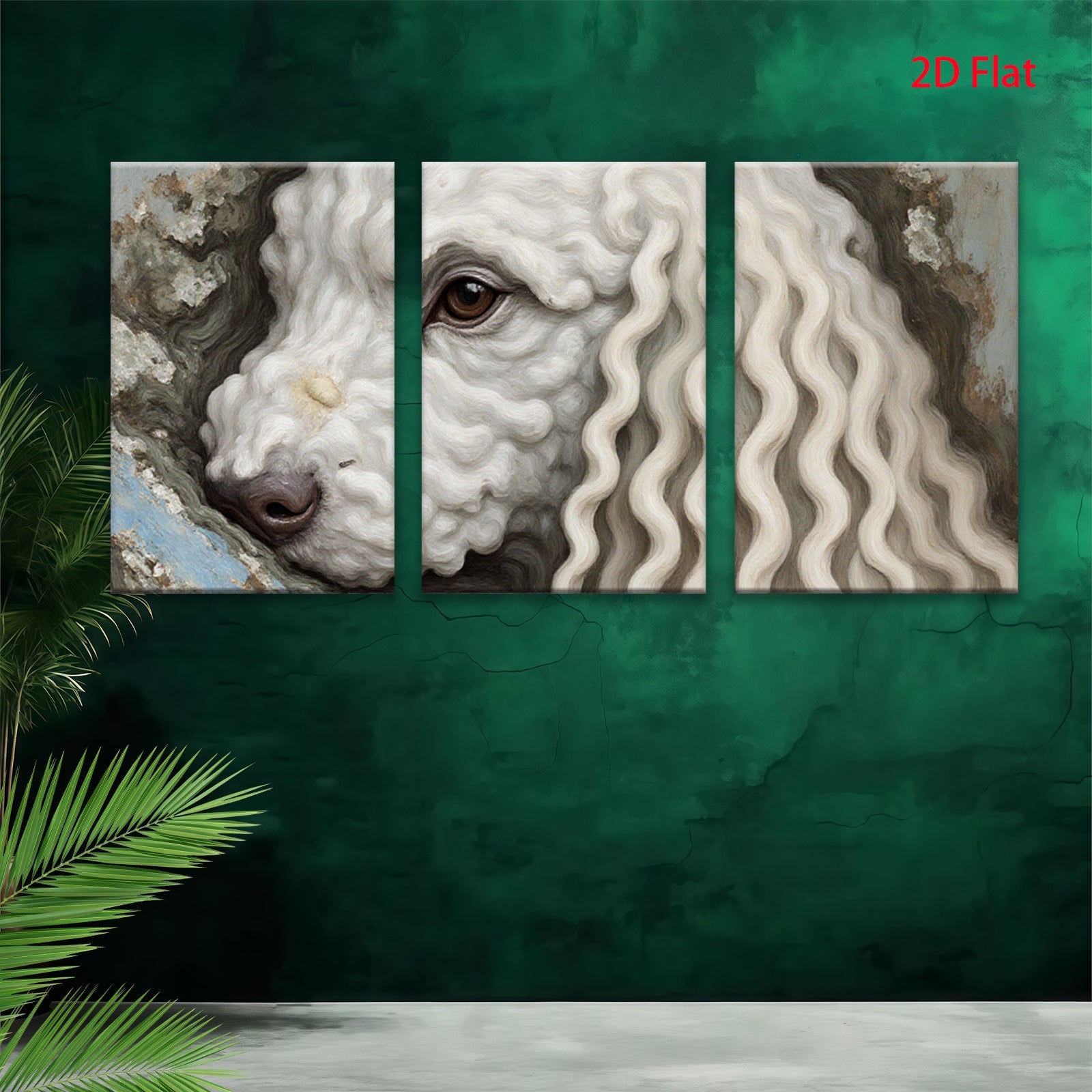 2D flat 1pc Portrait fluffy white poodle charming animal wall art canvas print bedroom living room farmhouse decor gallery wrapped modern minimalist