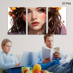 2D flat 1pc Portrait of beautiful woman with floral accents living room bedroom wall art decor modern farmhouse style canvas prints for home