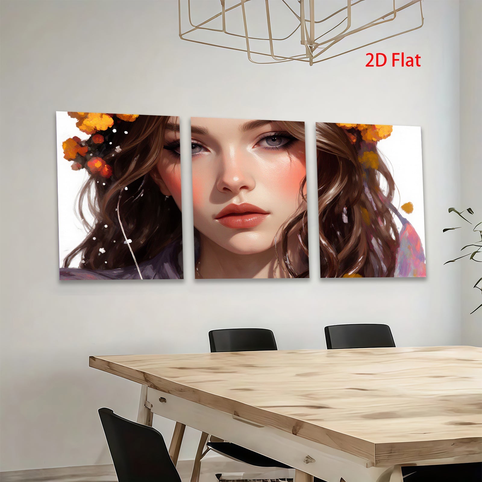 2D flat 1pc Portrait of beautiful woman with floral accents living room bedroom wall art decor modern farmhouse style canvas prints for home