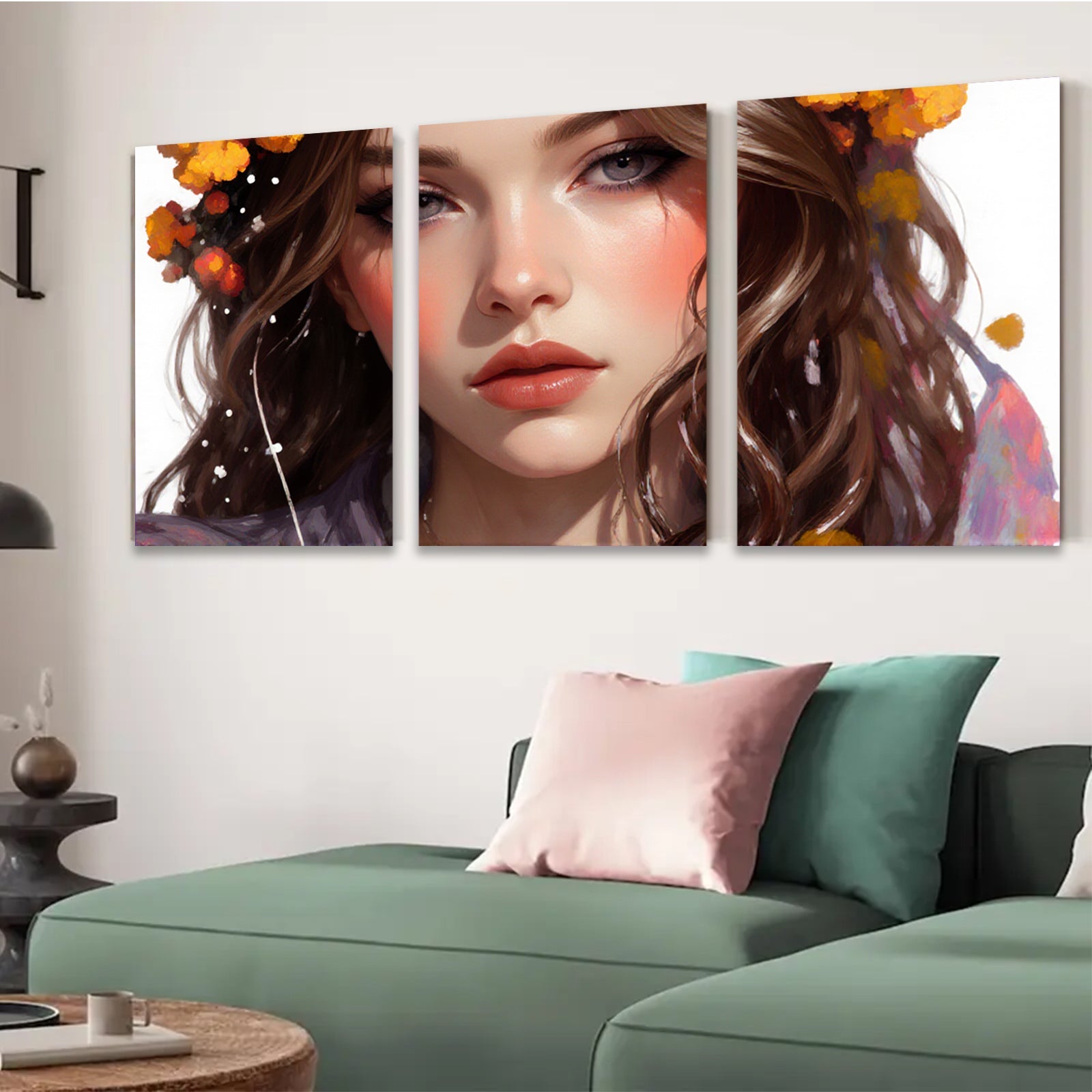 2D flat 1pc Portrait of beautiful woman with floral accents living room bedroom wall art decor modern farmhouse style canvas prints for home