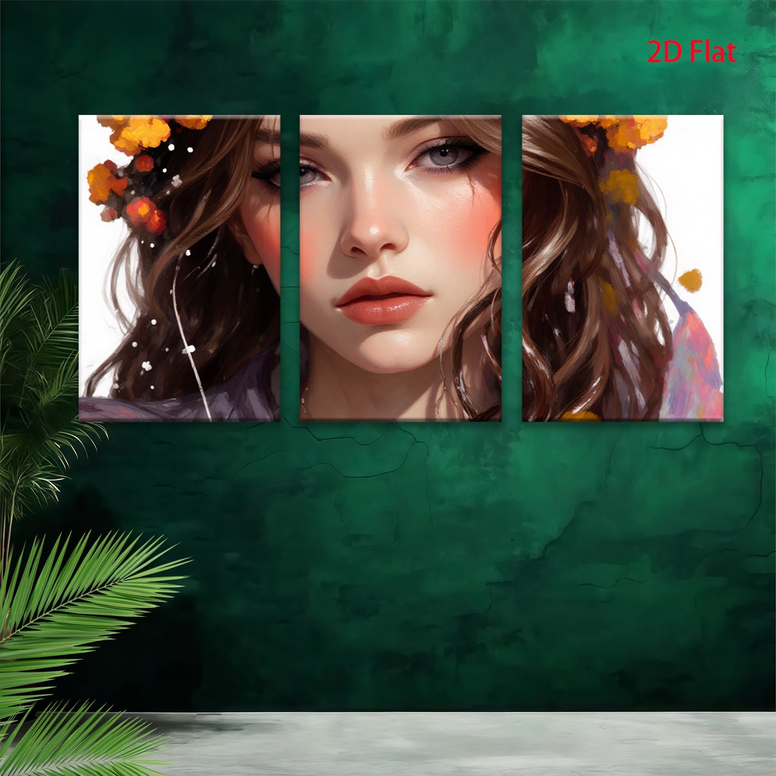 2D flat 1pc Portrait of beautiful woman with floral accents living room bedroom wall art decor modern farmhouse style canvas prints for home