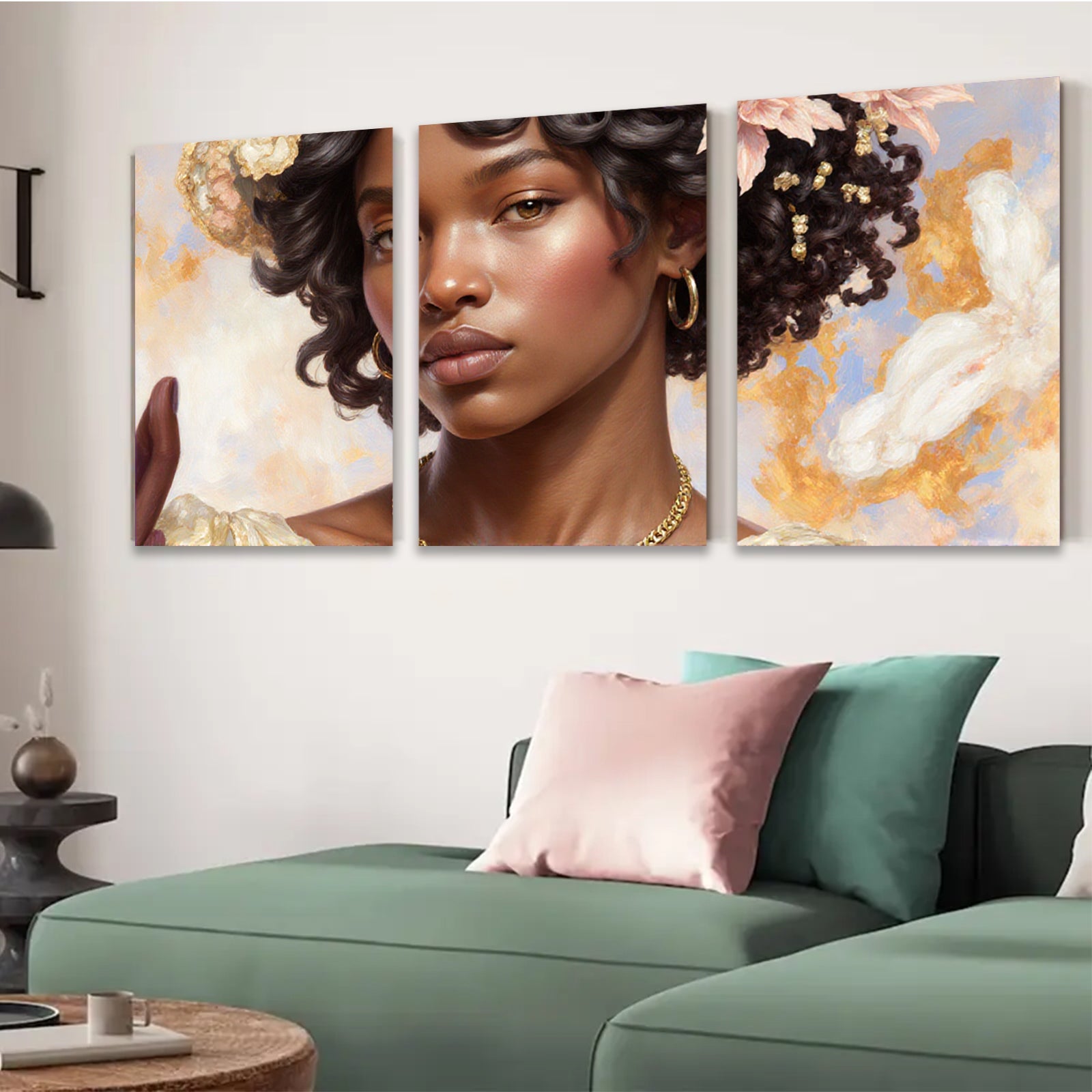 2D flat 1pc Portrait of beautiful woman with floral crown living room bedroom gallery wall art modern farmhouse decor botanical prints