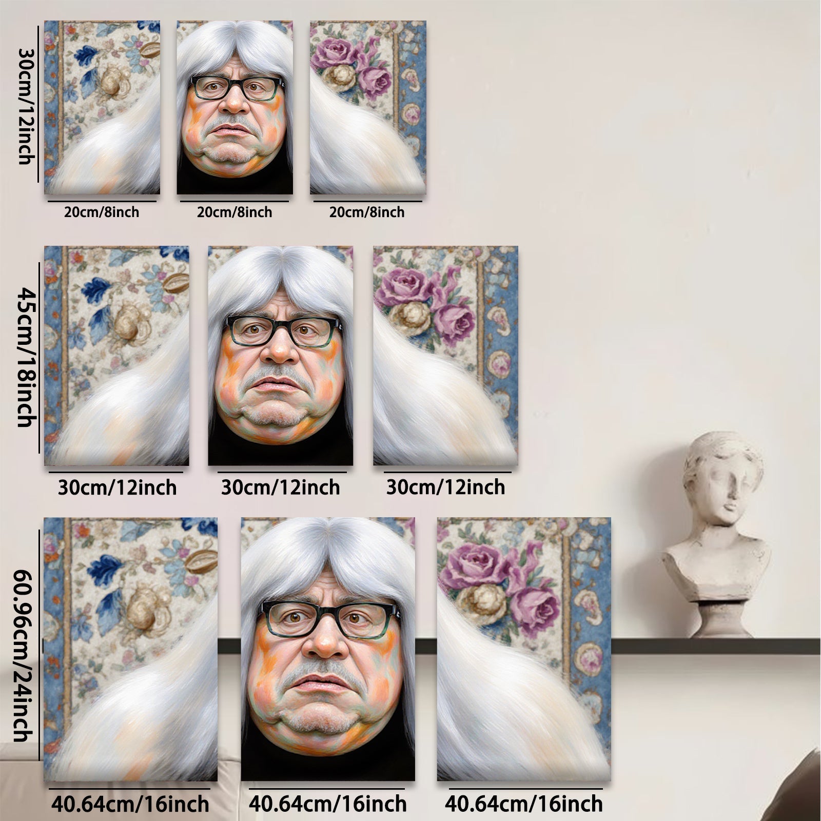 2D flat 1pc Portrait whimsical man floral backdrop living room bedroom gallery wrapped canvas modern farmhouse wall decor