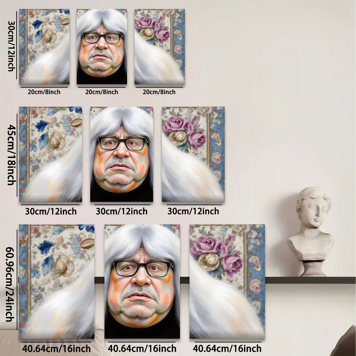 2D flat 1pc Portrait whimsical man floral backdrop living room bedroom gallery wrapped canvas modern farmhouse wall decor