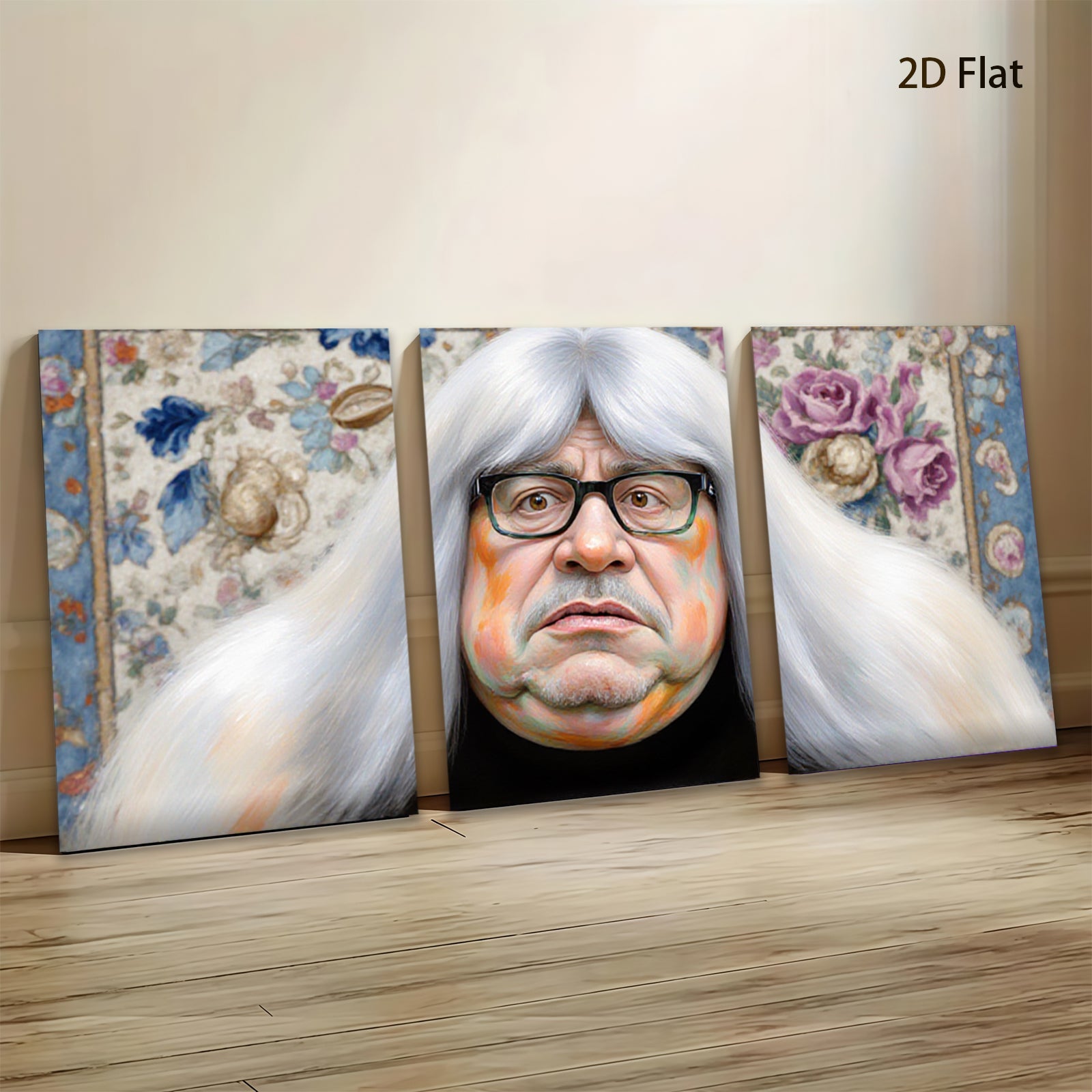 2D flat 1pc Portrait whimsical man floral backdrop living room bedroom gallery wrapped canvas modern farmhouse wall decor