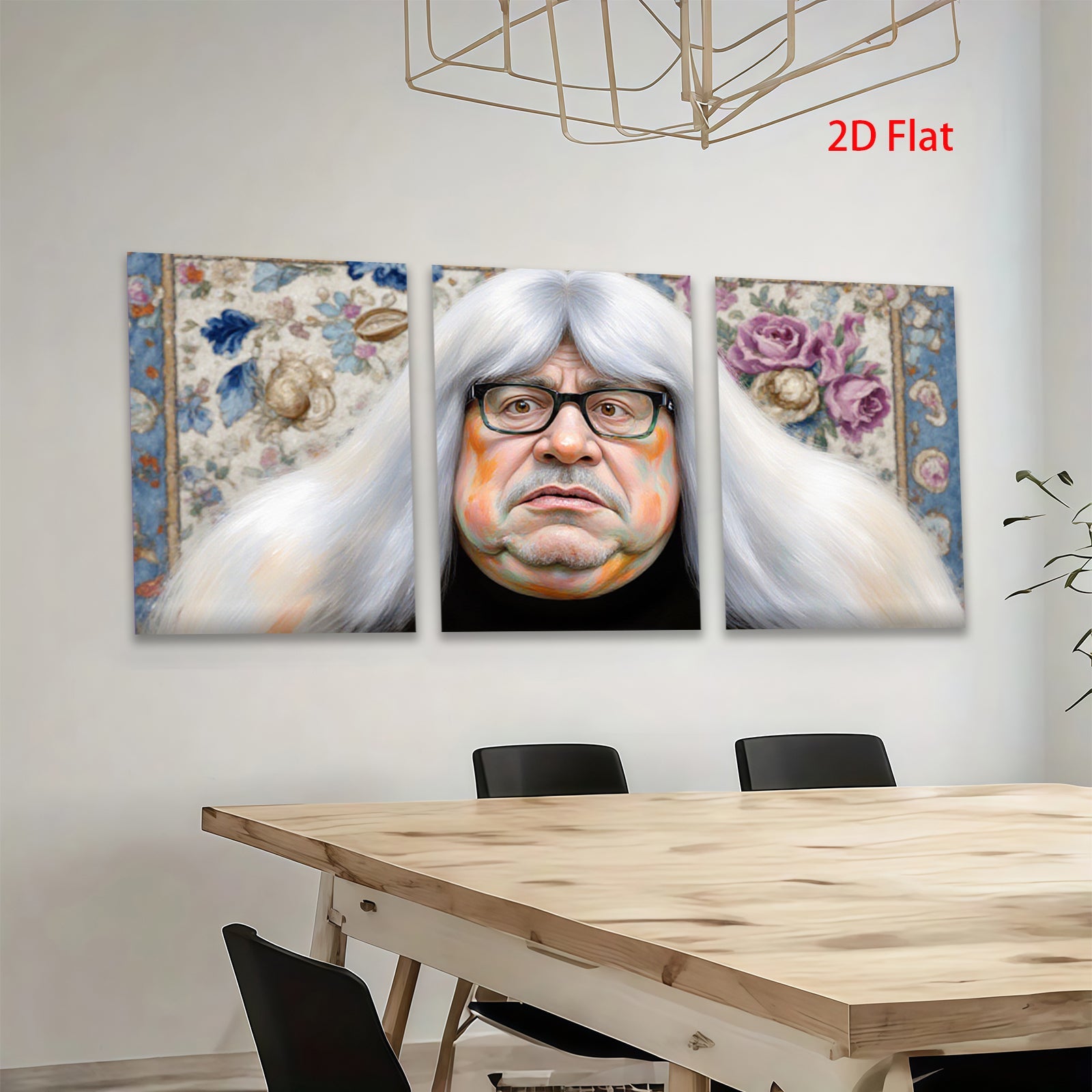 2D flat 1pc Portrait whimsical man floral backdrop living room bedroom gallery wrapped canvas modern farmhouse wall decor