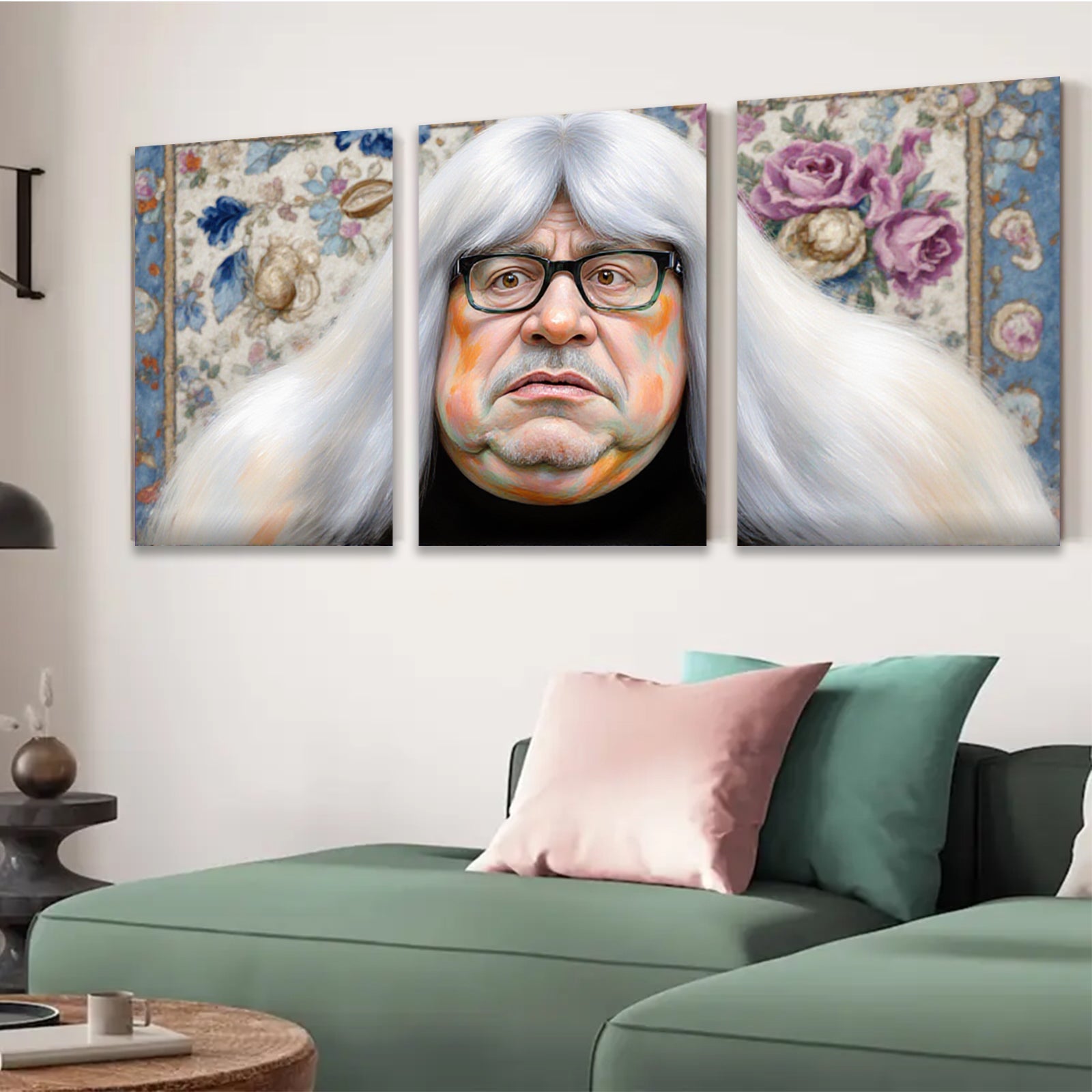 2D flat 1pc Portrait whimsical man floral backdrop living room bedroom gallery wrapped canvas modern farmhouse wall decor