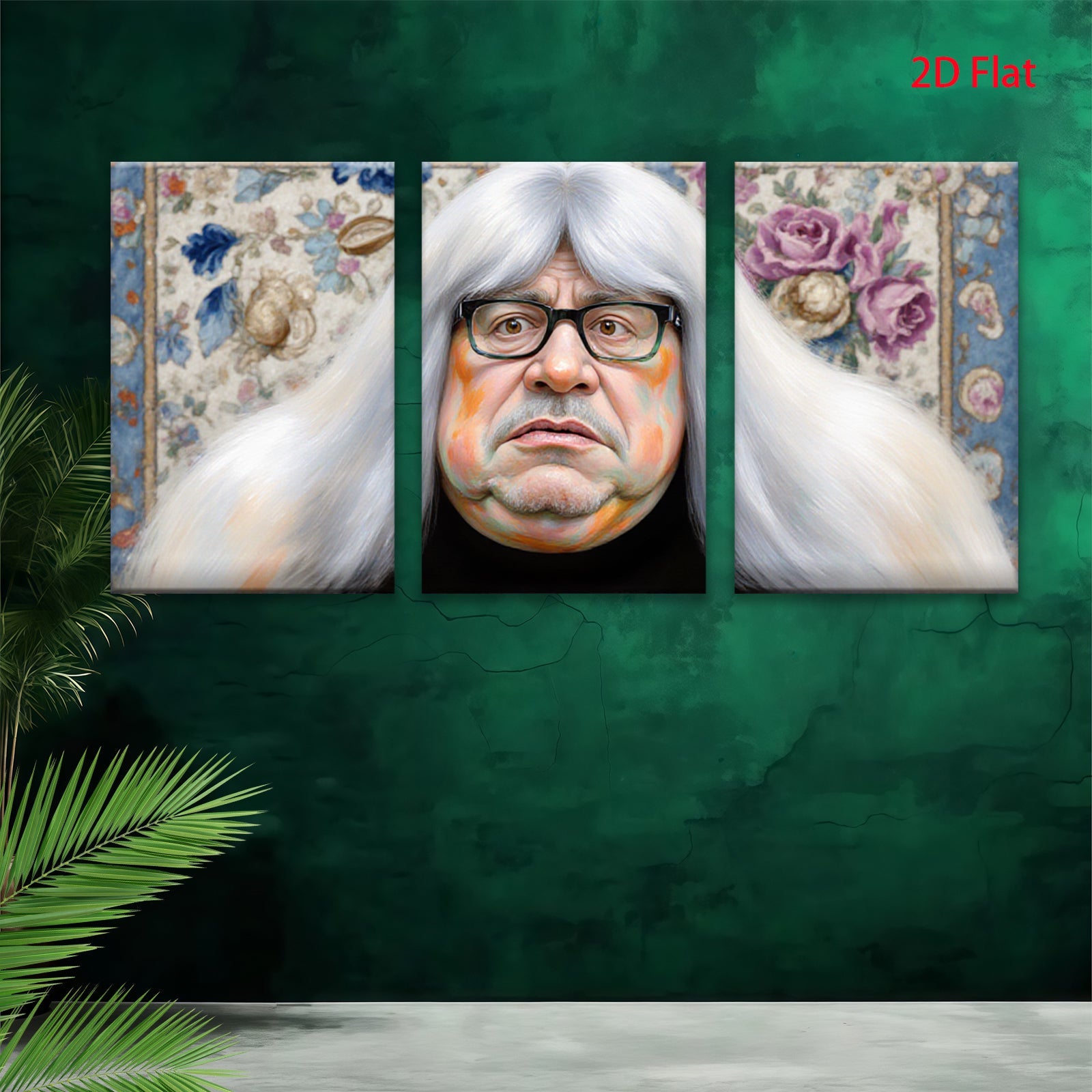 2D flat 1pc Portrait whimsical man floral backdrop living room bedroom gallery wrapped canvas modern farmhouse wall decor