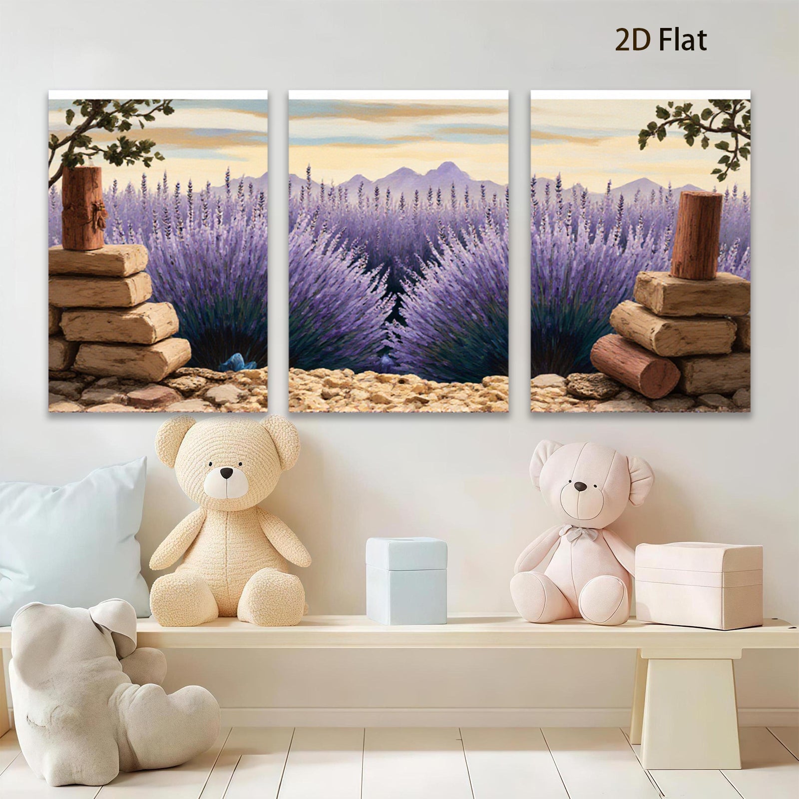 2D flat 1pc Provence lavender field wall art canvas prints for living room bedroom home decor farmhouse style botanical floral gallery wrapped ready to hang