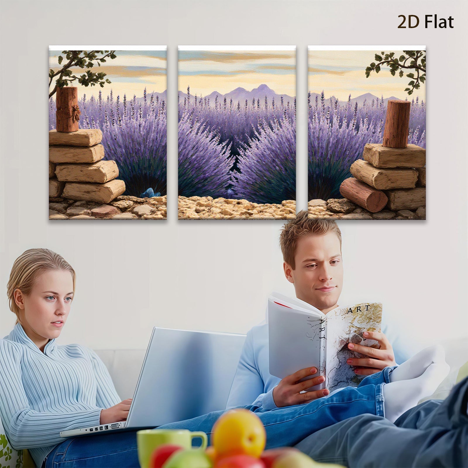 2D flat 1pc Provence lavender field wall art canvas prints for living room bedroom home decor farmhouse style botanical floral gallery wrapped ready to hang