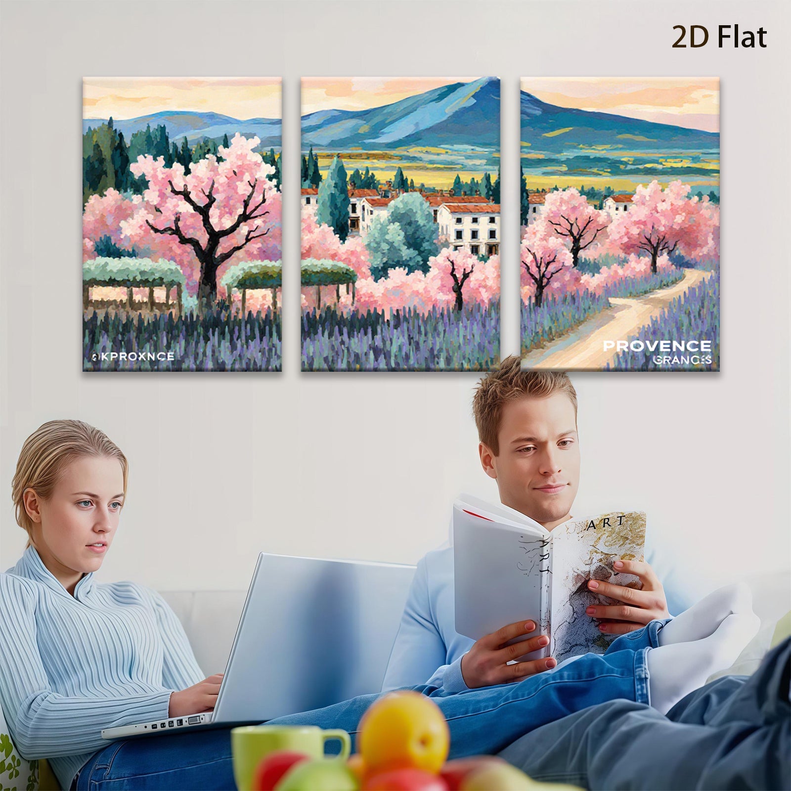 2D flat 1pc Provence lavender fields blooming floral wall art canvas prints for living room bedroom home decor farmhouse style modern gallery wrapped