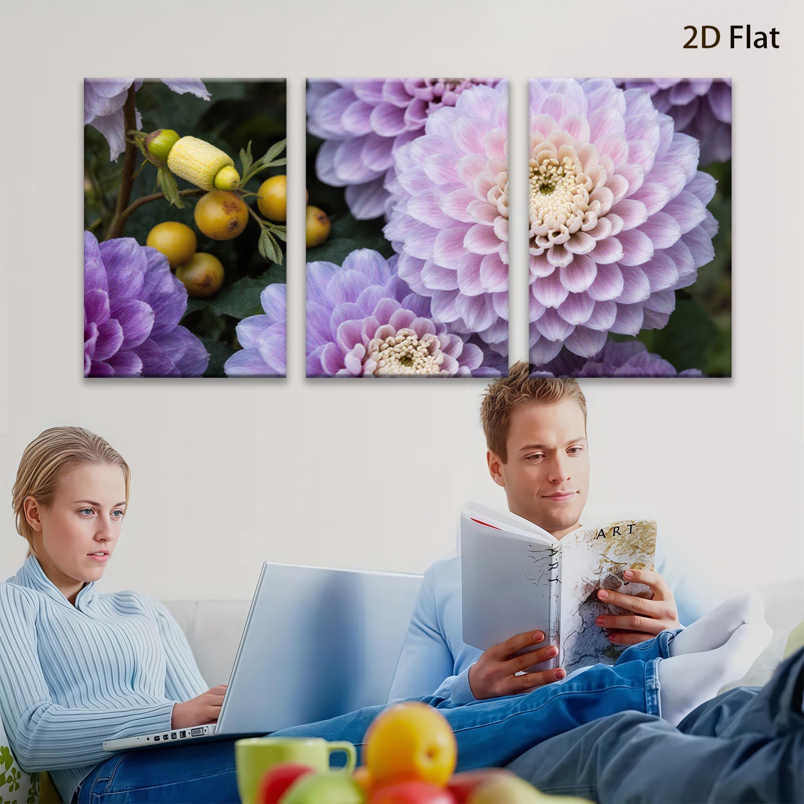 2D flat 1pc Purple Chrysanthemum Bloom Floral Garden Wall Art Decor Living Room Bedroom Canvas Prints farmhouse style modern minimalist botanical artwork