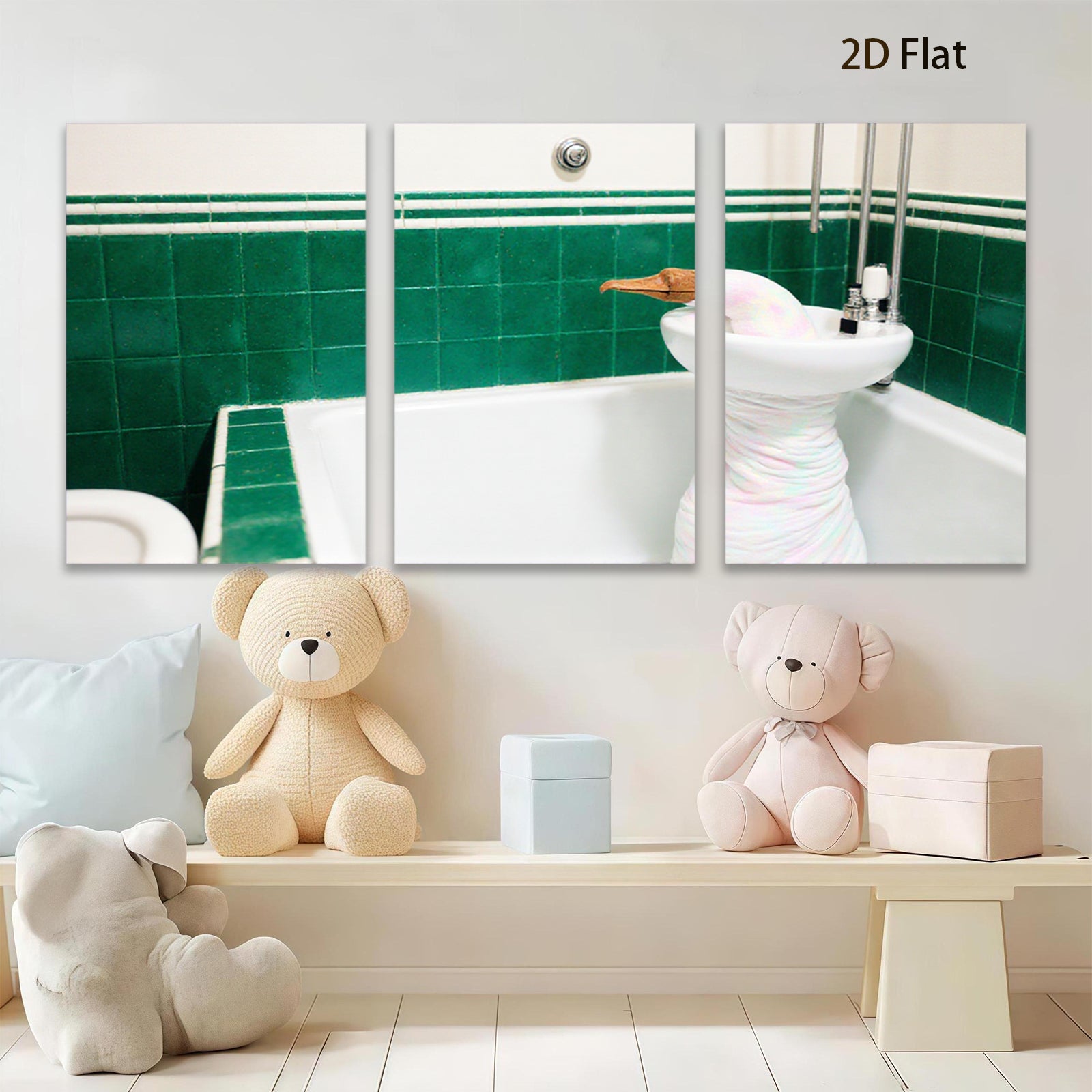 2D flat 1pc Quirky bathroom duck whimsical wall art for cozy home decor farmhouse style living room bedroom office gallery wrapped canvas prints modern minimalist art