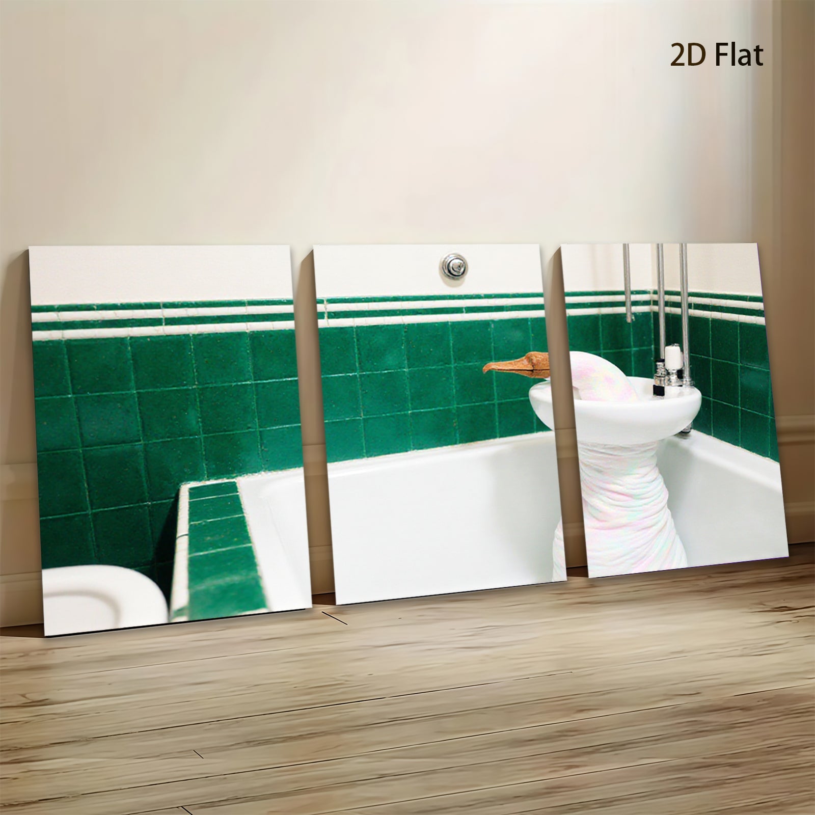 2D flat 1pc Quirky bathroom duck whimsical wall art for cozy home decor farmhouse style living room bedroom office gallery wrapped canvas prints modern minimalist art