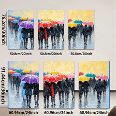2D flat 1pc Rainy Street Crowd Colorful Umbrellas Modern Wall Art Living Room Bedroom Decor Gallery Wrapped Canvas Print Home Office Art Coastal Style Farmhouse Chic