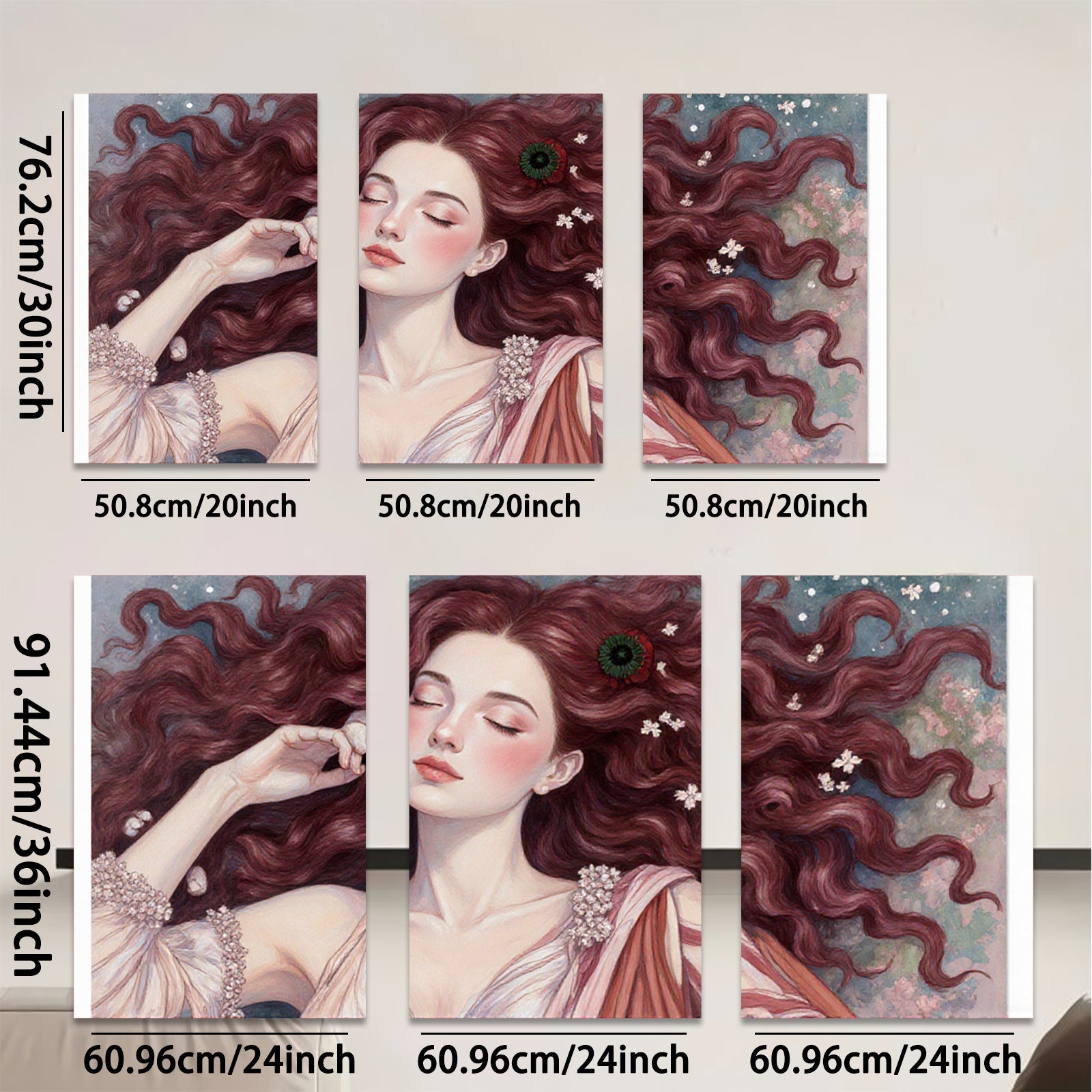 2D flat 1pc Reclining Beauty Floral Portrait Canvas Wall Art Decor for Living Room Bedroom Gallery Wrapped Modern Farmhouse Aesthetic