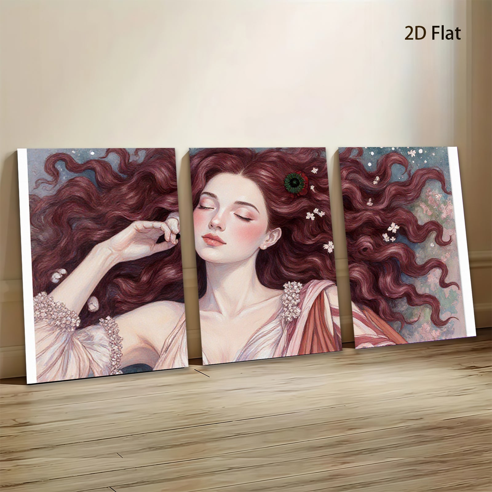 2D flat 1pc Reclining Beauty Floral Portrait Canvas Wall Art Decor for Living Room Bedroom Gallery Wrapped Modern Farmhouse Aesthetic