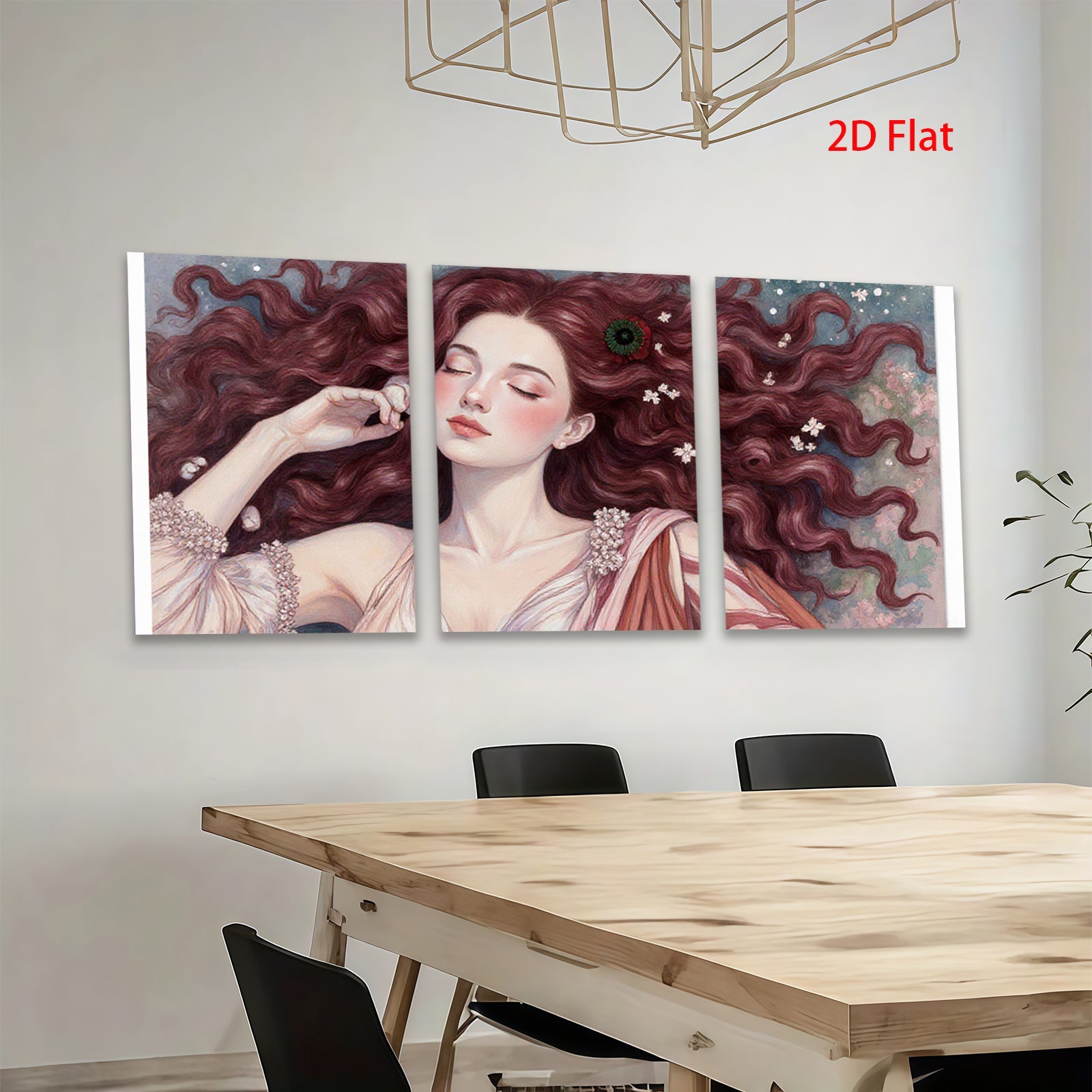 2D flat 1pc Reclining Beauty Floral Portrait Canvas Wall Art Decor for Living Room Bedroom Gallery Wrapped Modern Farmhouse Aesthetic