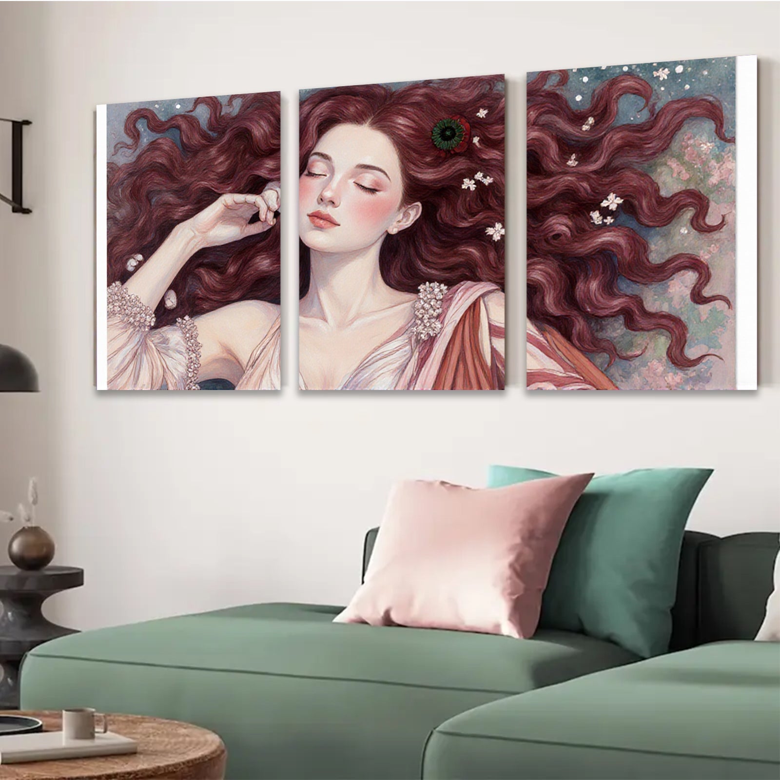 2D flat 1pc Reclining Beauty Floral Portrait Canvas Wall Art Decor for Living Room Bedroom Gallery Wrapped Modern Farmhouse Aesthetic