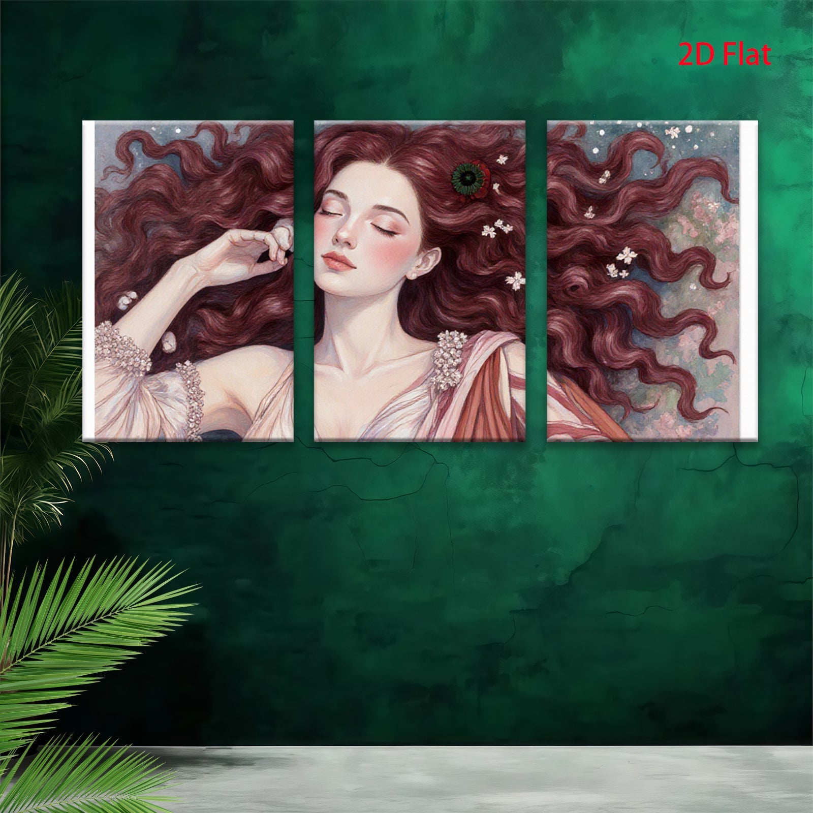 2D flat 1pc Reclining Beauty Floral Portrait Canvas Wall Art Decor for Living Room Bedroom Gallery Wrapped Modern Farmhouse Aesthetic