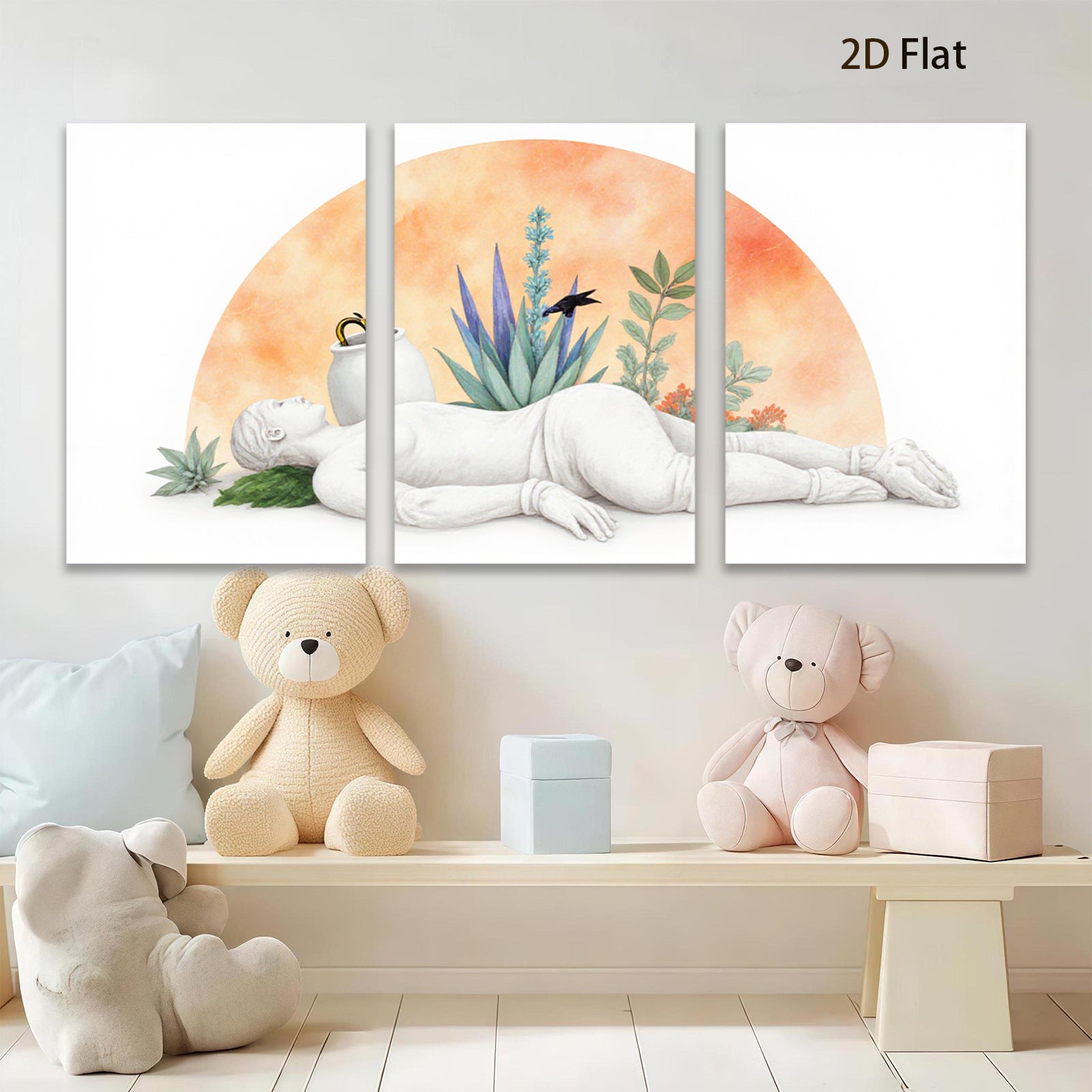 2D flat 1pc Reclining Figure with Botanical Still Life Modern Wall Art for Living Room Bedroom Gallery Wrapped Canvas Prints Home Decor Farmhouse Style