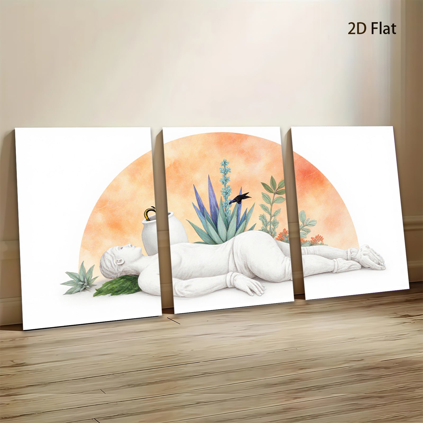 2D flat 1pc Reclining Figure with Botanical Still Life Modern Wall Art for Living Room Bedroom Gallery Wrapped Canvas Prints Home Decor Farmhouse Style