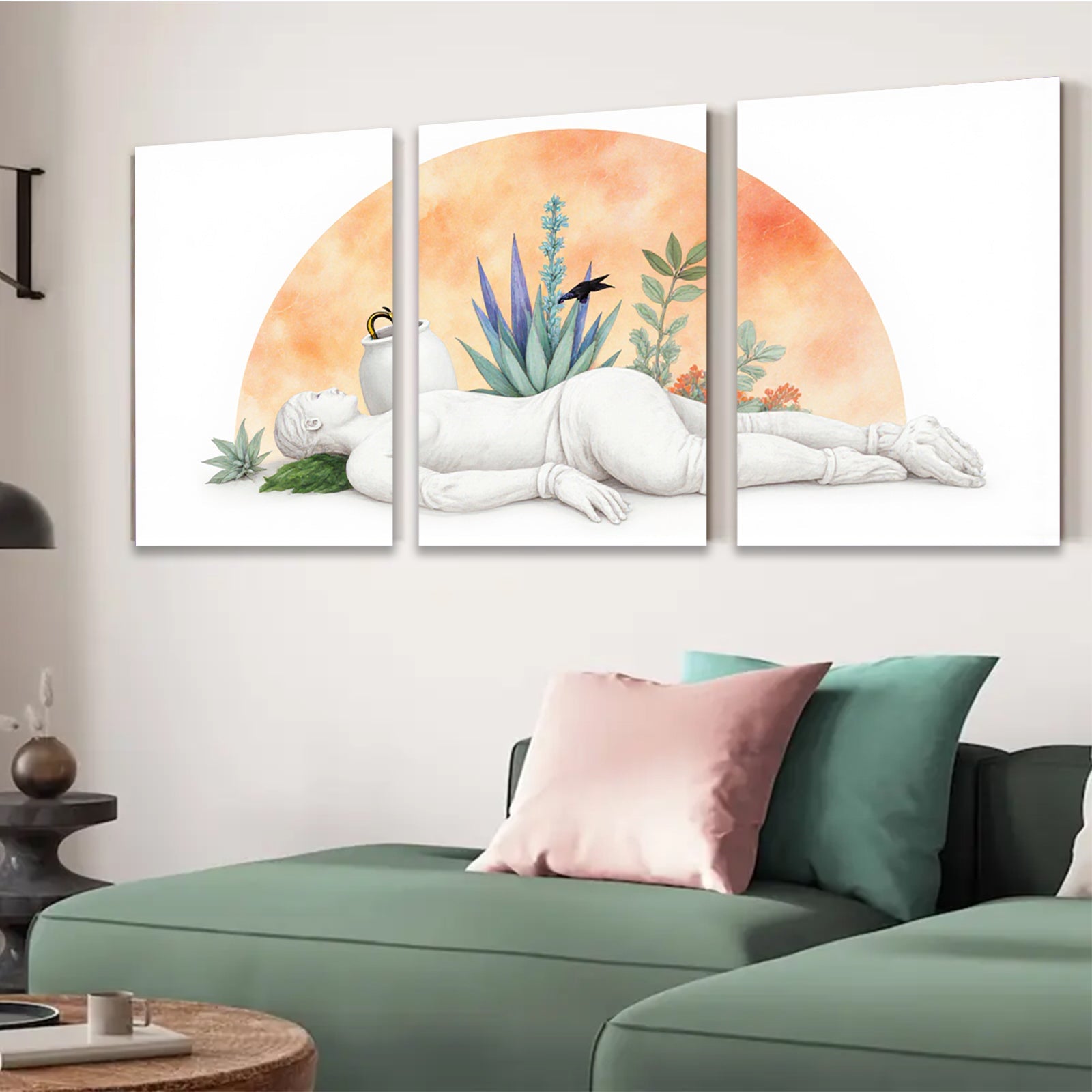 2D flat 1pc Reclining Figure with Botanical Still Life Modern Wall Art for Living Room Bedroom Gallery Wrapped Canvas Prints Home Decor Farmhouse Style