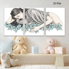 2D flat 1pc Reclining Woman Floral Border Gallery Wrapped Canvas Wall Art Prints for Living Room Bedroom Home Decor farmhouse style modern minimalist