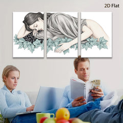 2D flat 1pc Reclining Woman Floral Border Gallery Wrapped Canvas Wall Art Prints for Living Room Bedroom Home Decor farmhouse style modern minimalist