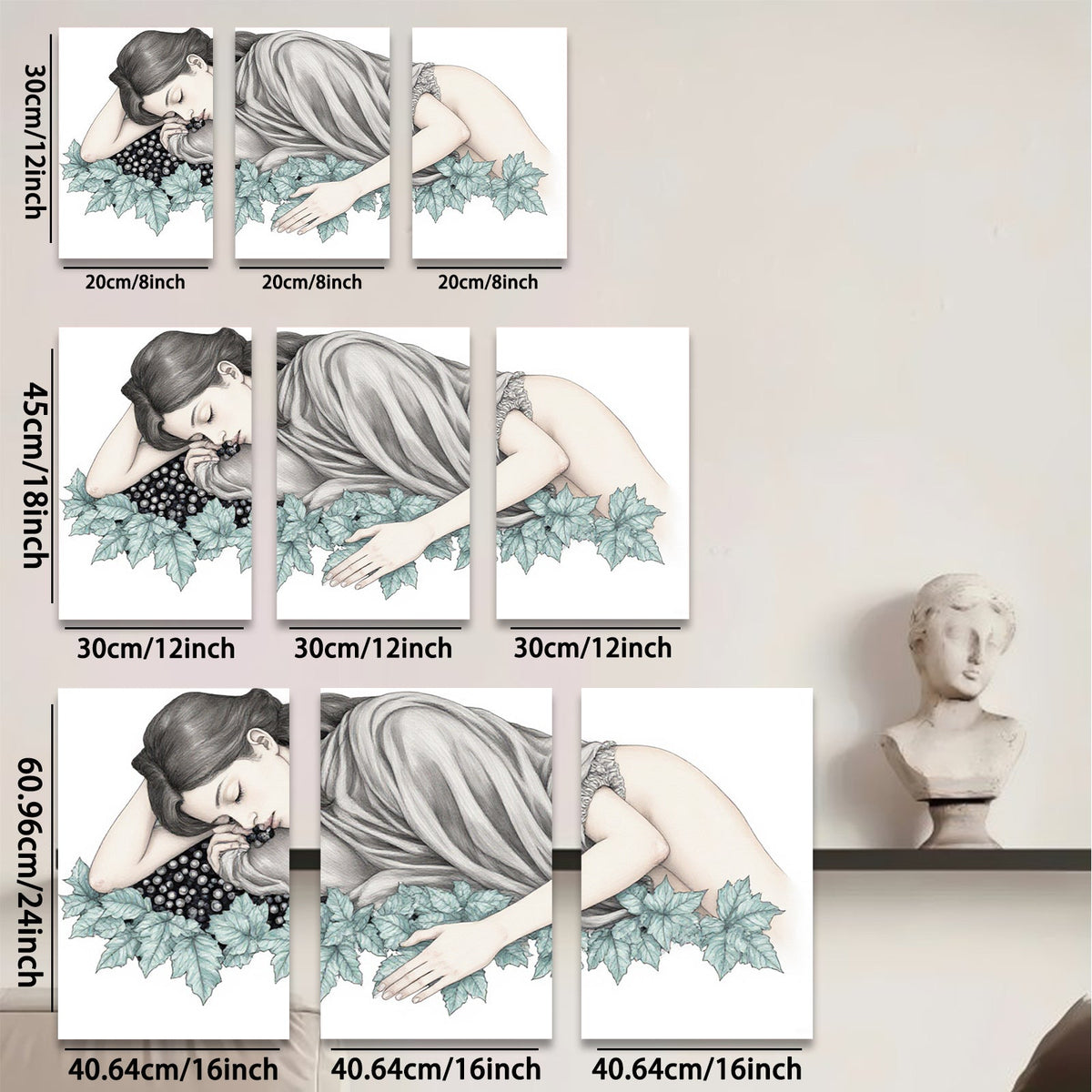 2D flat 1pc Reclining Woman Floral Border Gallery Wrapped Canvas Wall Art Prints for Living Room Bedroom Home Decor farmhouse style modern minimalist