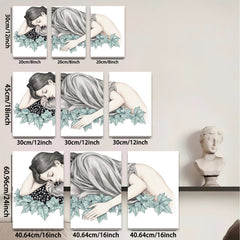 2D flat 1pc Reclining Woman Floral Border Gallery Wrapped Canvas Wall Art Prints for Living Room Bedroom Home Decor farmhouse style modern minimalist
