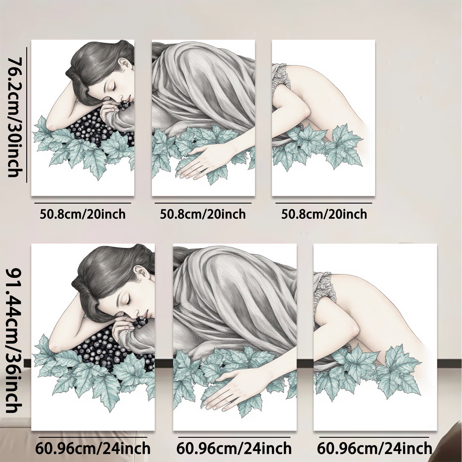 2D flat 1pc Reclining Woman Floral Border Gallery Wrapped Canvas Wall Art Prints for Living Room Bedroom Home Decor farmhouse style modern minimalist