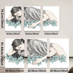 2D flat 1pc Reclining Woman Floral Border Gallery Wrapped Canvas Wall Art Prints for Living Room Bedroom Home Decor farmhouse style modern minimalist