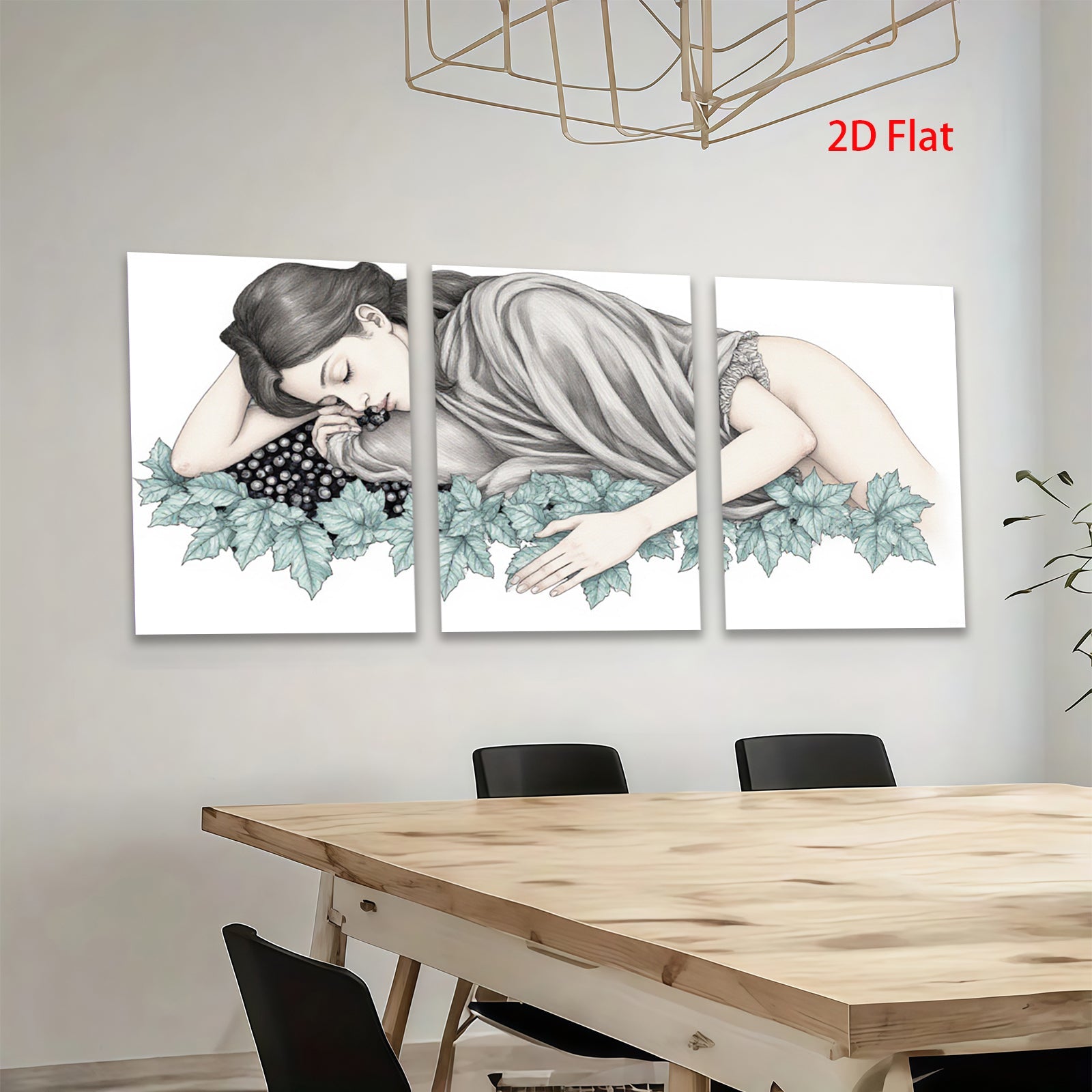 2D flat 1pc Reclining Woman Floral Border Gallery Wrapped Canvas Wall Art Prints for Living Room Bedroom Home Decor farmhouse style modern minimalist