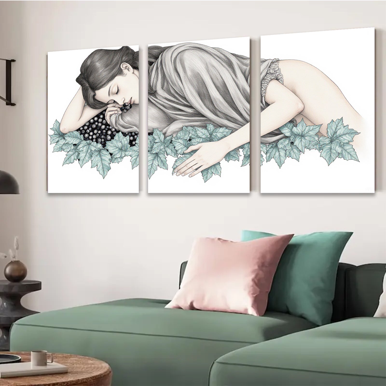 2D flat 1pc Reclining Woman Floral Border Gallery Wrapped Canvas Wall Art Prints for Living Room Bedroom Home Decor farmhouse style modern minimalist
