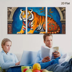 2D flat 1pc Regal Tiger Portrait Whimsical Animal Art Canvas Wall Decor Living Room Bedroom Modern Farmhouse Gallery Wrapped Timeless Gift