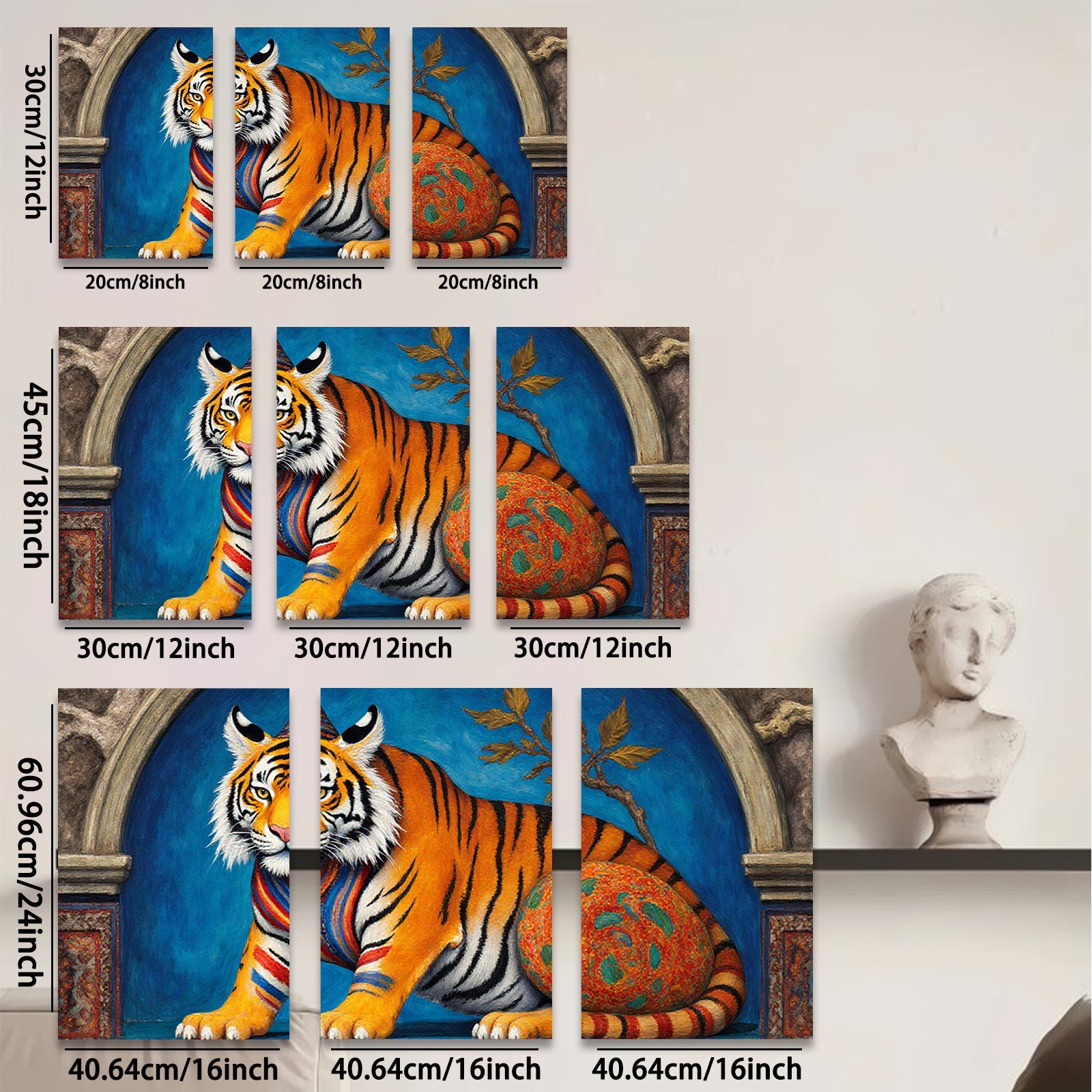 2D flat 1pc Regal Tiger Portrait Whimsical Animal Art Canvas Wall Decor Living Room Bedroom Modern Farmhouse Gallery Wrapped Timeless Gift