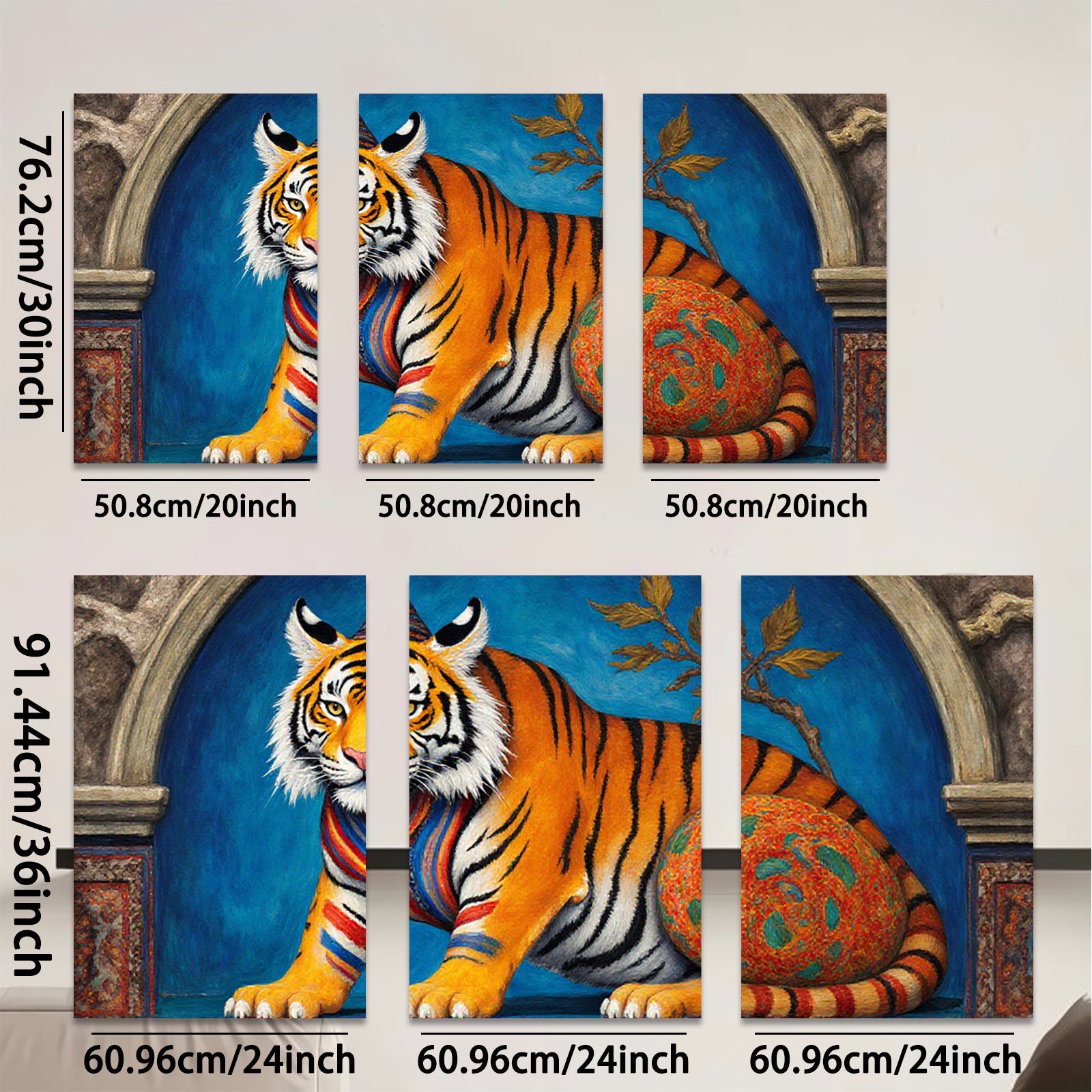 2D flat 1pc Regal Tiger Portrait Whimsical Animal Art Canvas Wall Decor Living Room Bedroom Modern Farmhouse Gallery Wrapped Timeless Gift