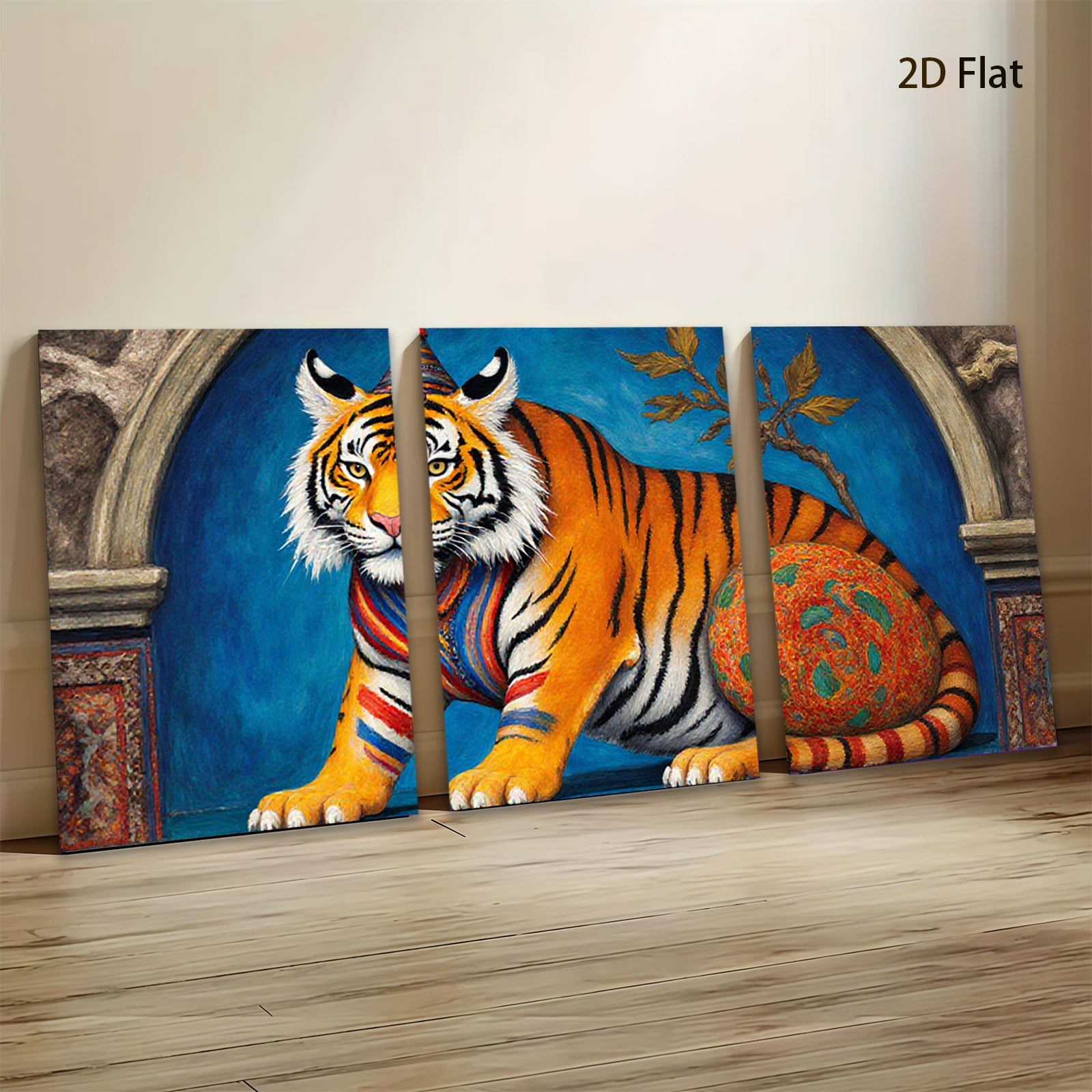 2D flat 1pc Regal Tiger Portrait Whimsical Animal Art Canvas Wall Decor Living Room Bedroom Modern Farmhouse Gallery Wrapped Timeless Gift
