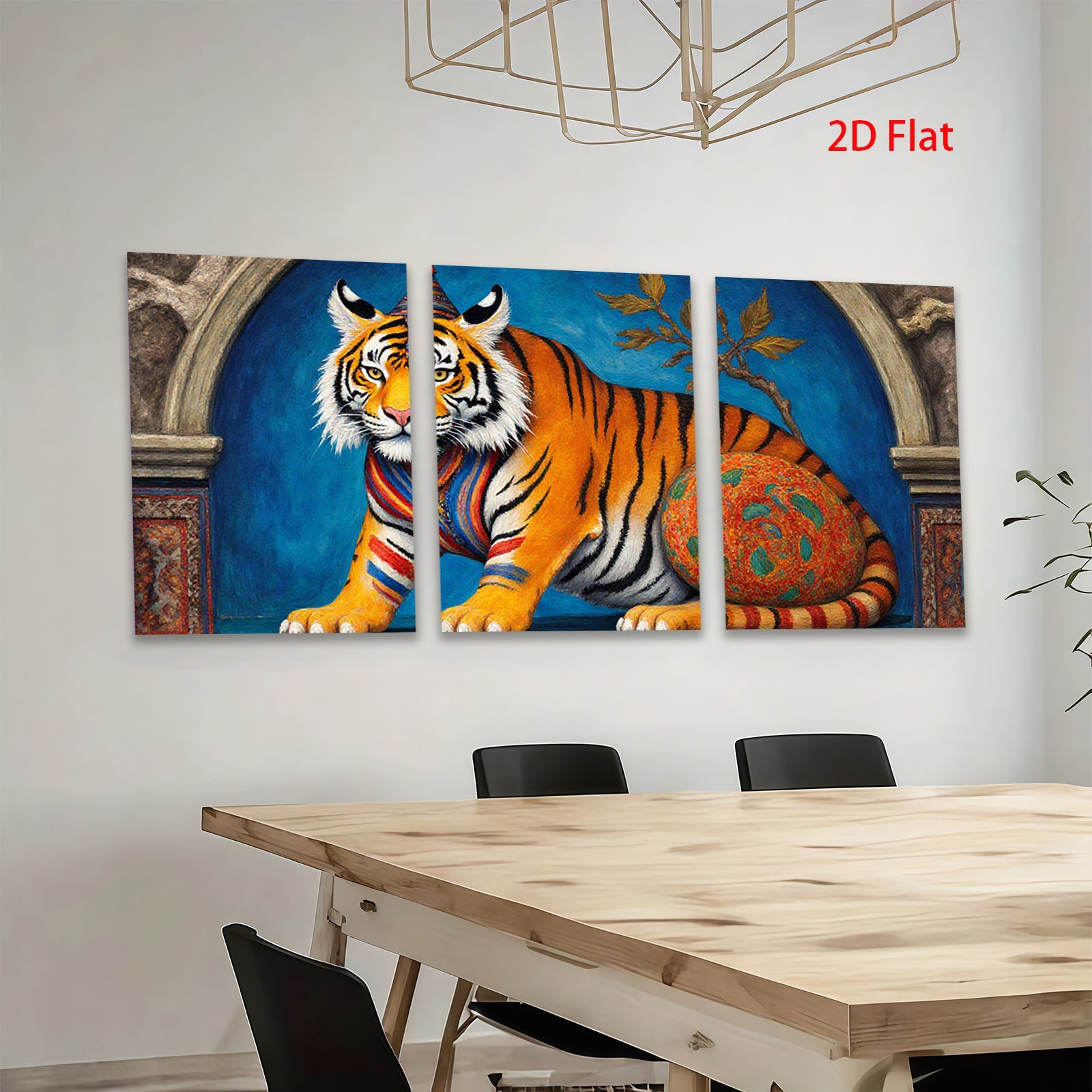 2D flat 1pc Regal Tiger Portrait Whimsical Animal Art Canvas Wall Decor Living Room Bedroom Modern Farmhouse Gallery Wrapped Timeless Gift